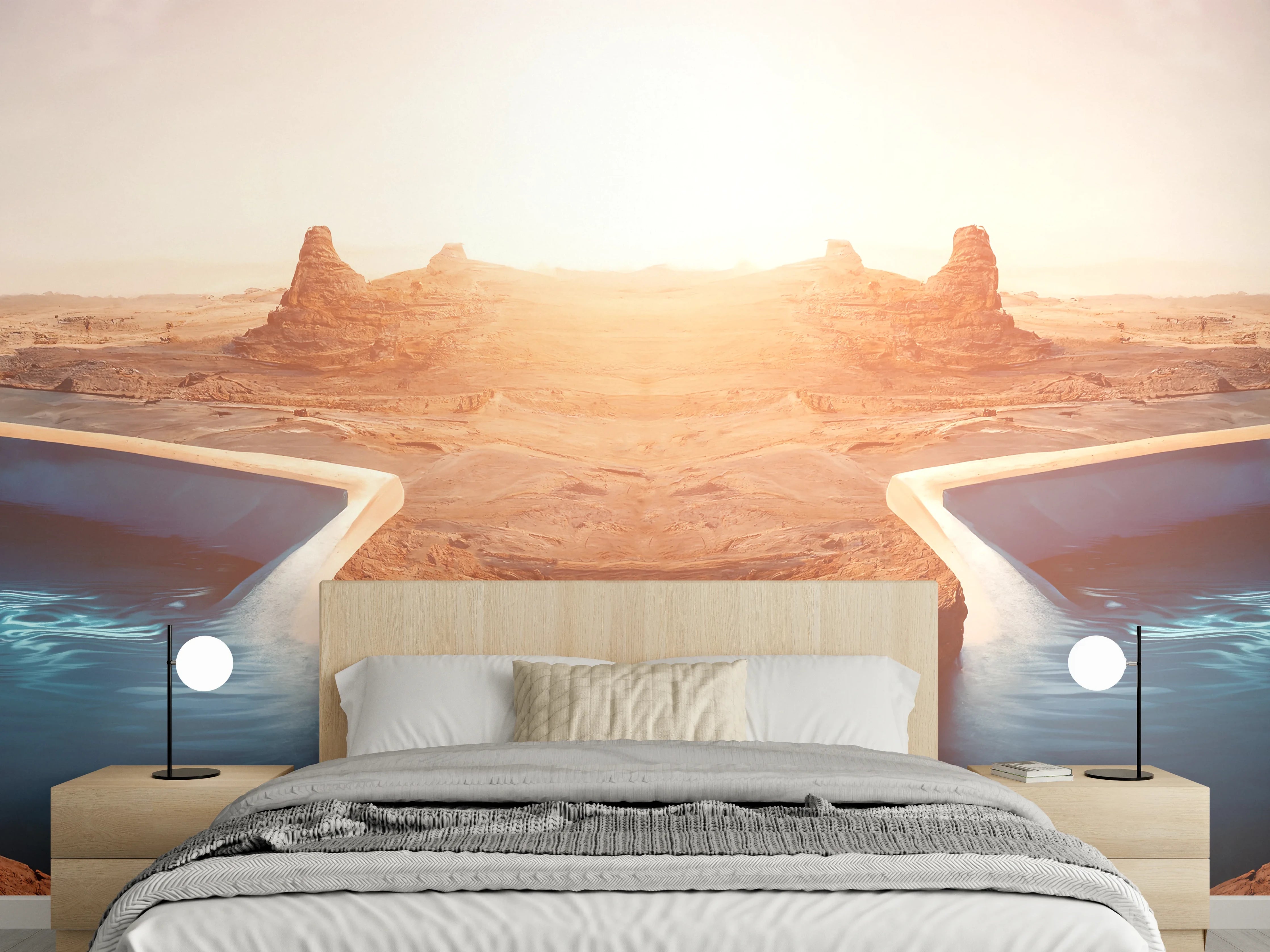 Wandverkleidung Schlafzimmer - Spiegelteiche in der Wüste Panorama