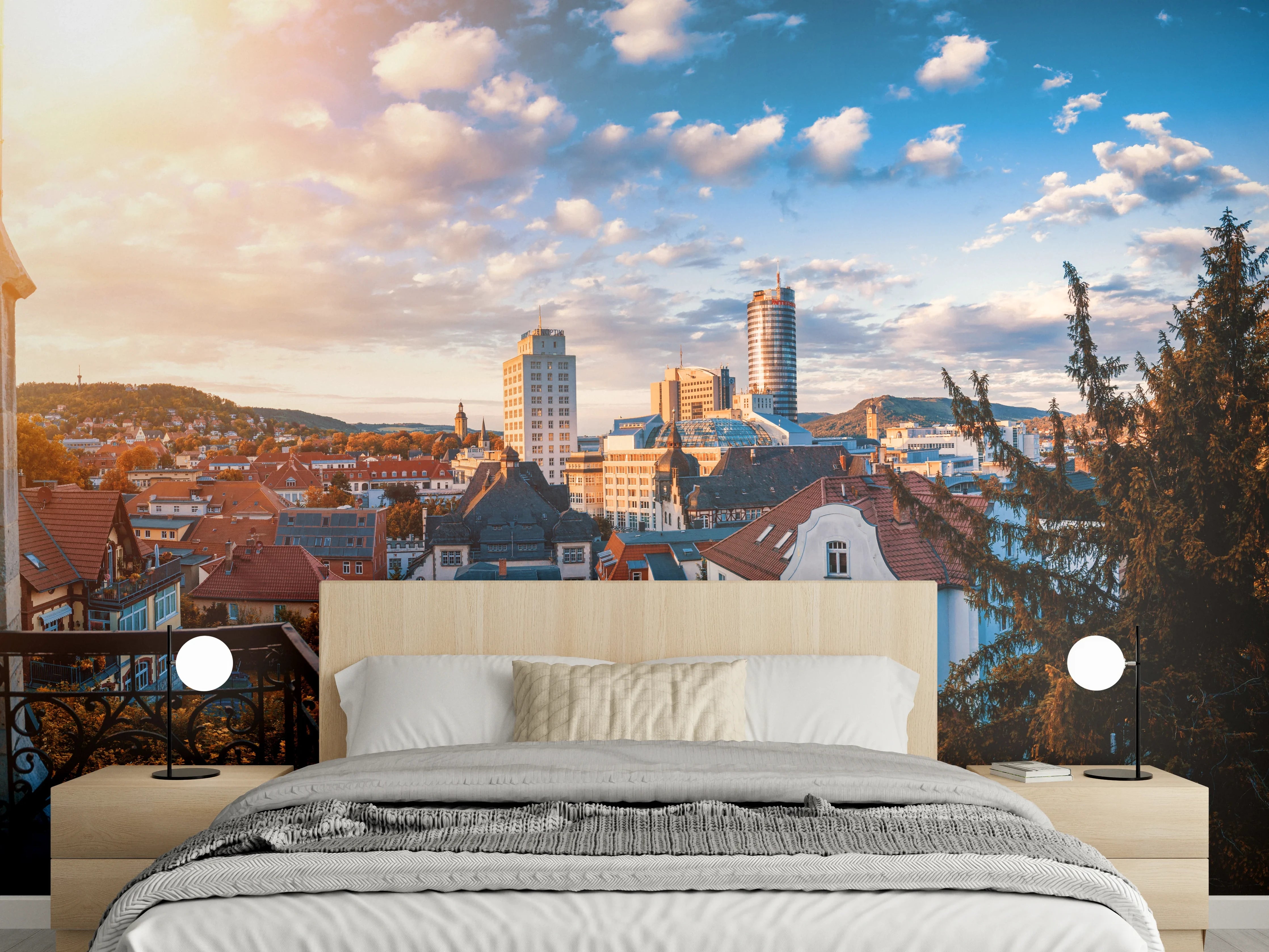 Wandverkleidung Schlafzimmer - Stadtblick auf Jena