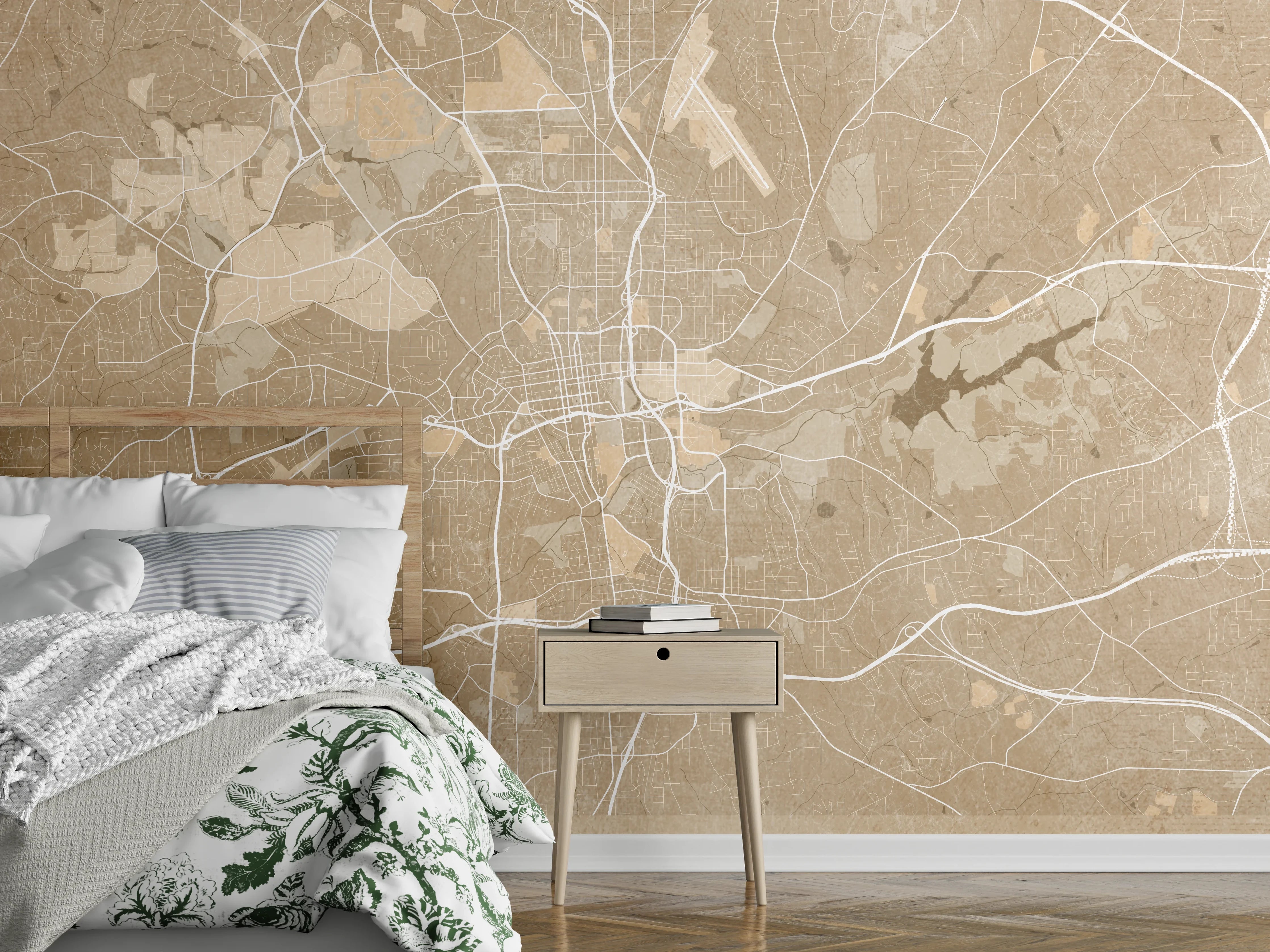 Wandverkleidung Schlafzimmer - Stadtkarte Winston-Salem Vintage Braun