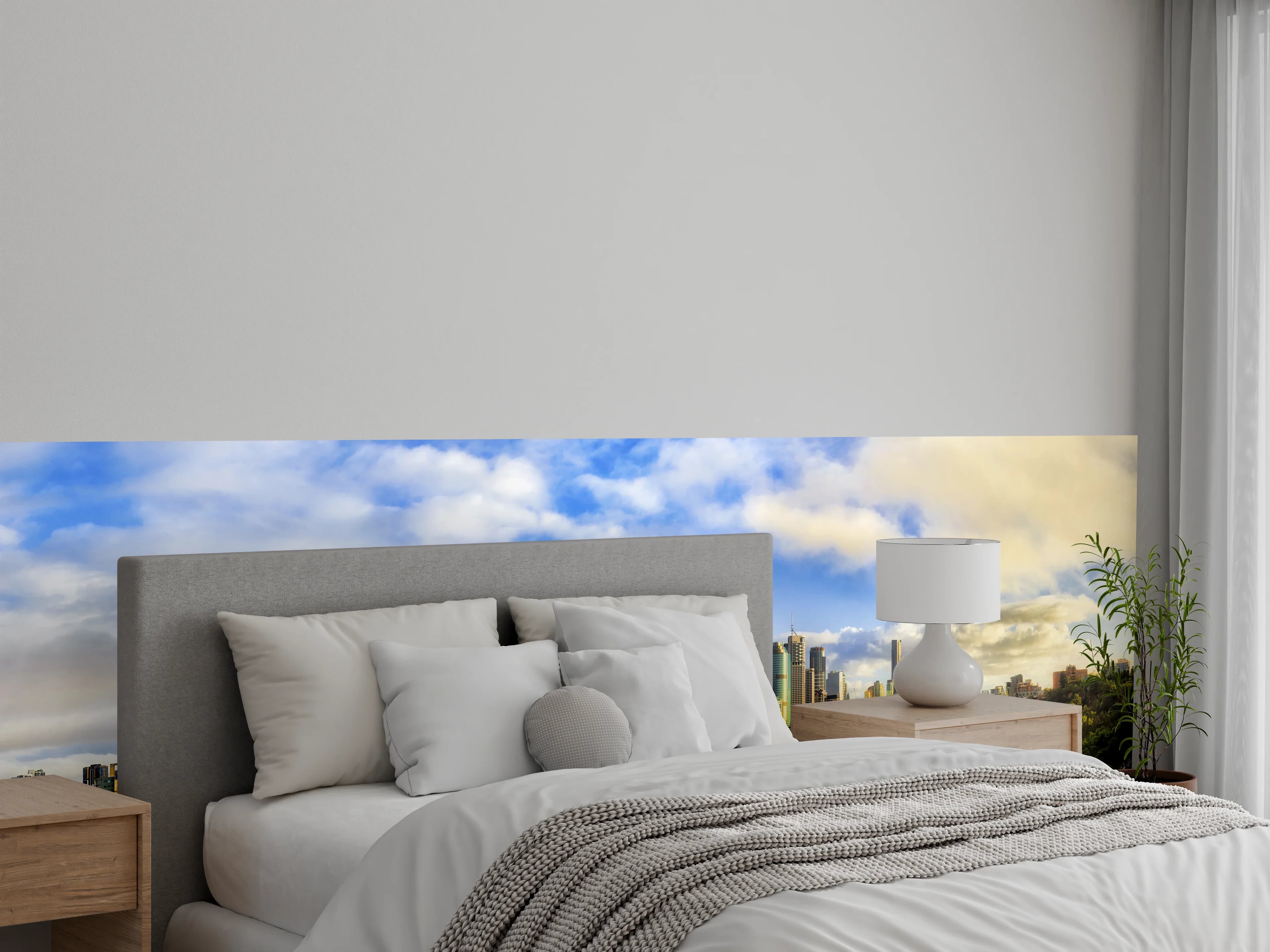 Wandverkleidung Schlafzimmer - Stadtpanorama mit Fluss und Skyline