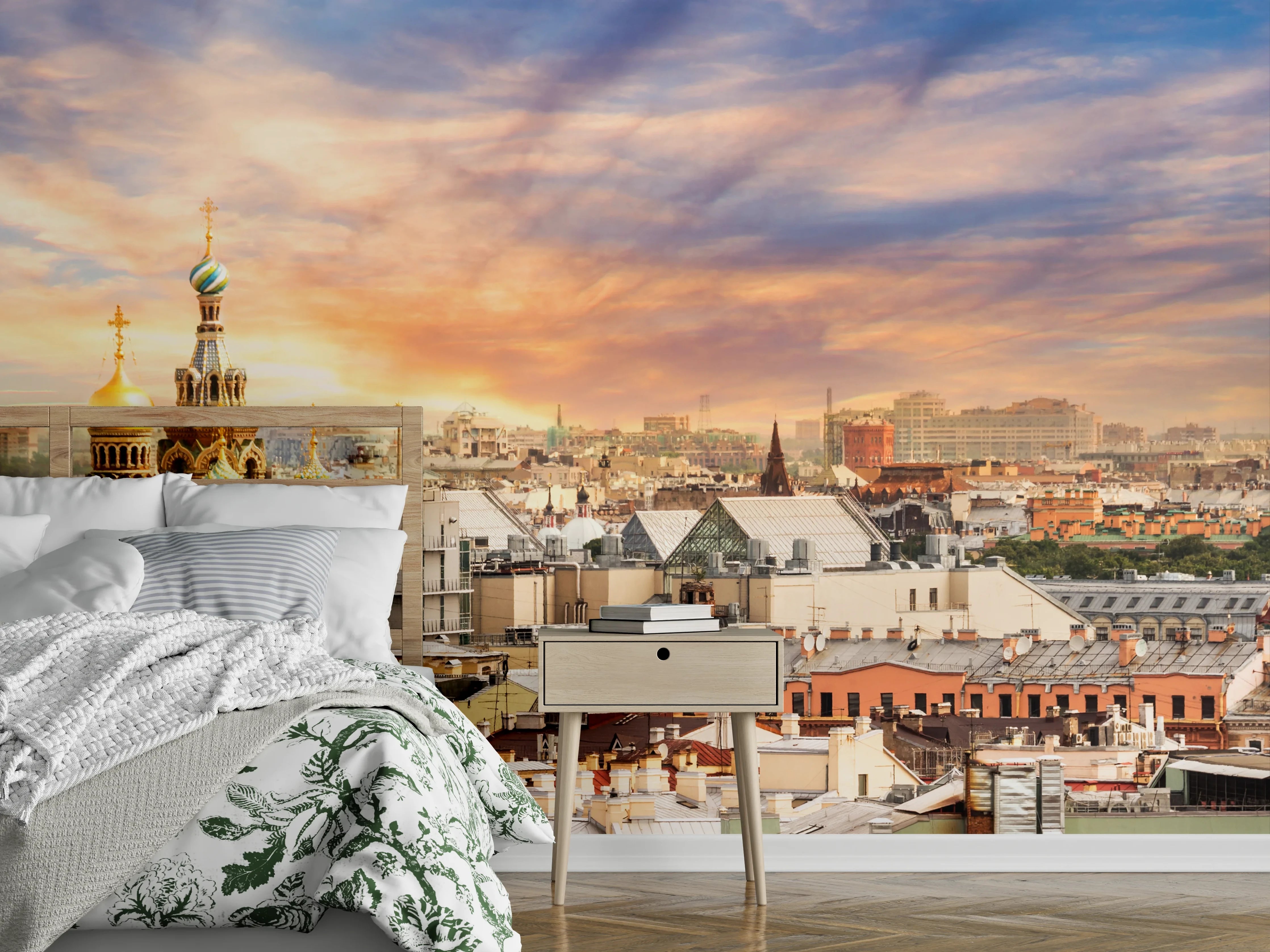 Wandverkleidung Schlafzimmer - Stadtpanorama mit goldenen Kuppeln