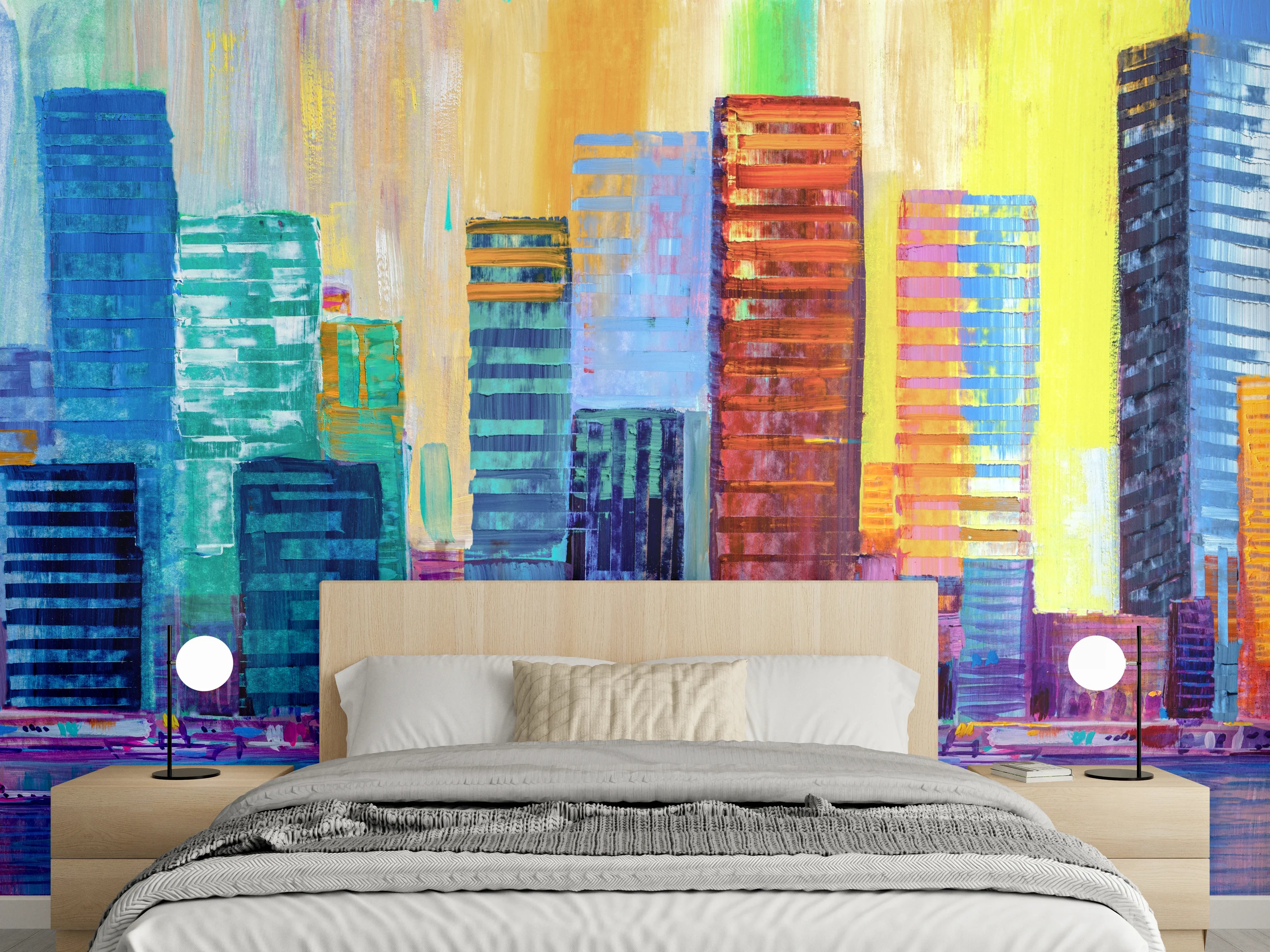 Wandverkleidung Schlafzimmer - Städtisches Gemälde - Bunt