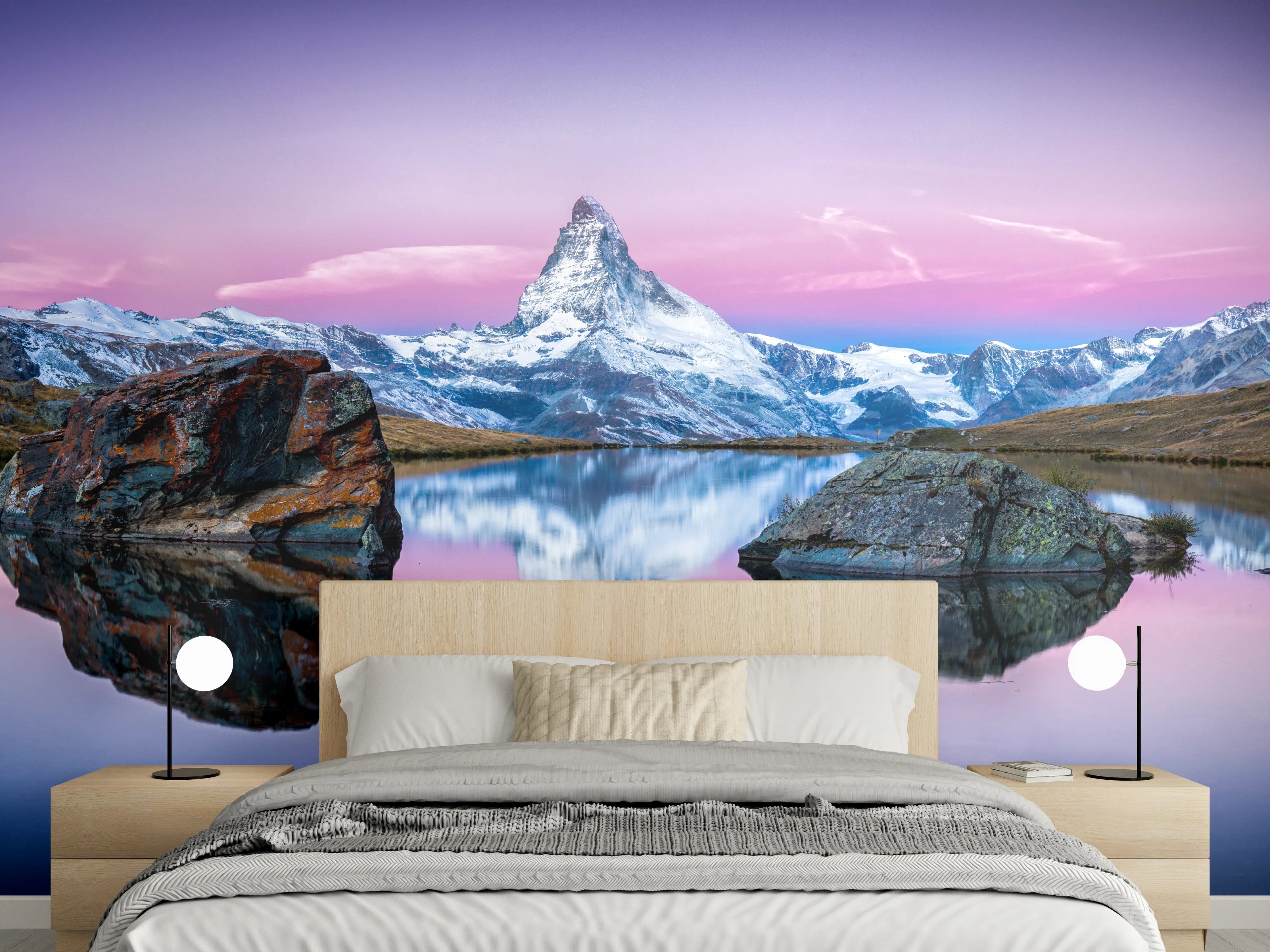 Wandverkleidung Schlafzimmer - Stellisee in Schweiz - Matterhorn Panorama