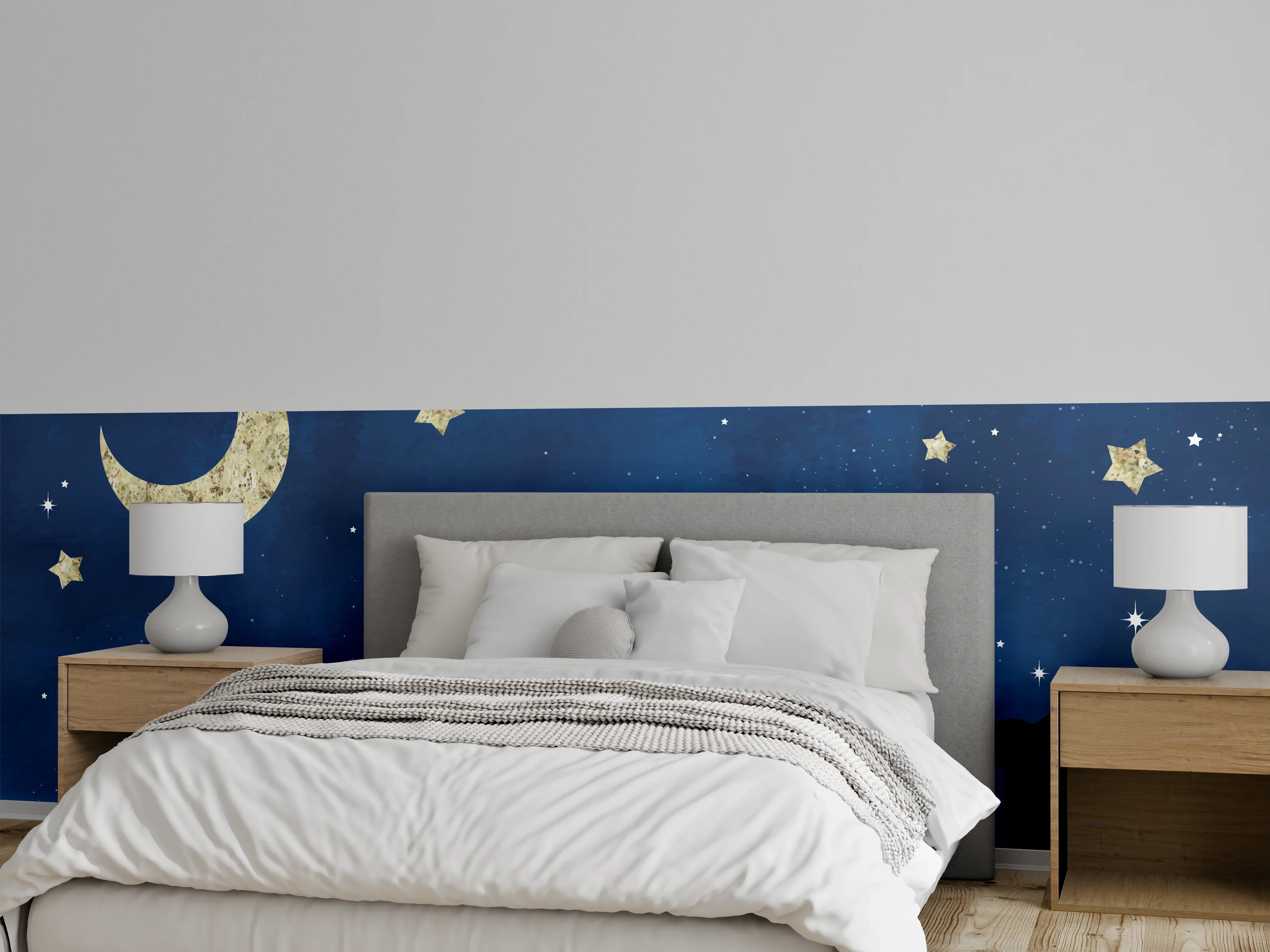 Wandverkleidung Schlafzimmer - Sternennacht Katzen Silhouette
