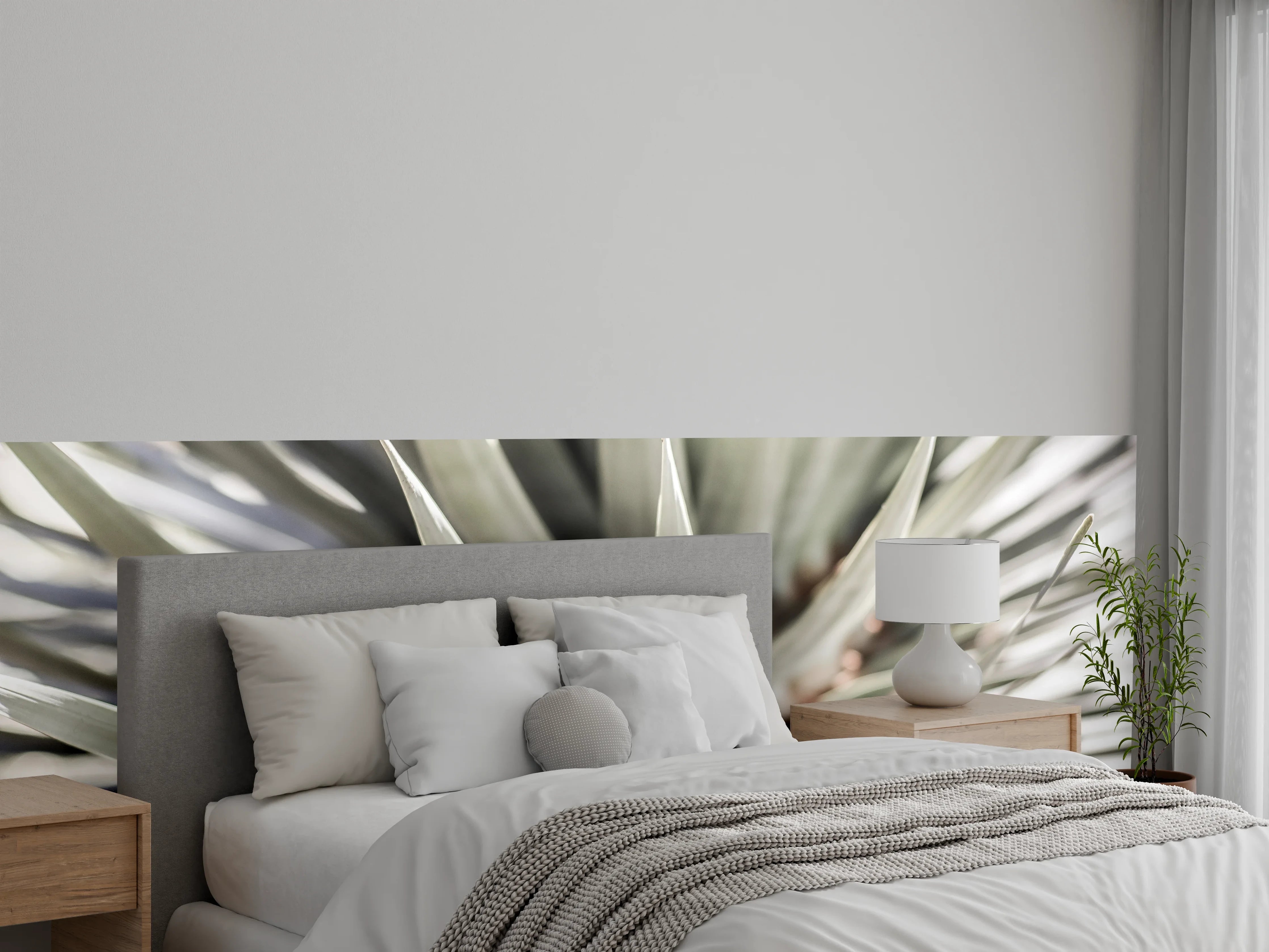 Wandverkleidung Schlafzimmer - Stilvolle Agavenstruktur in Weiß und Grau