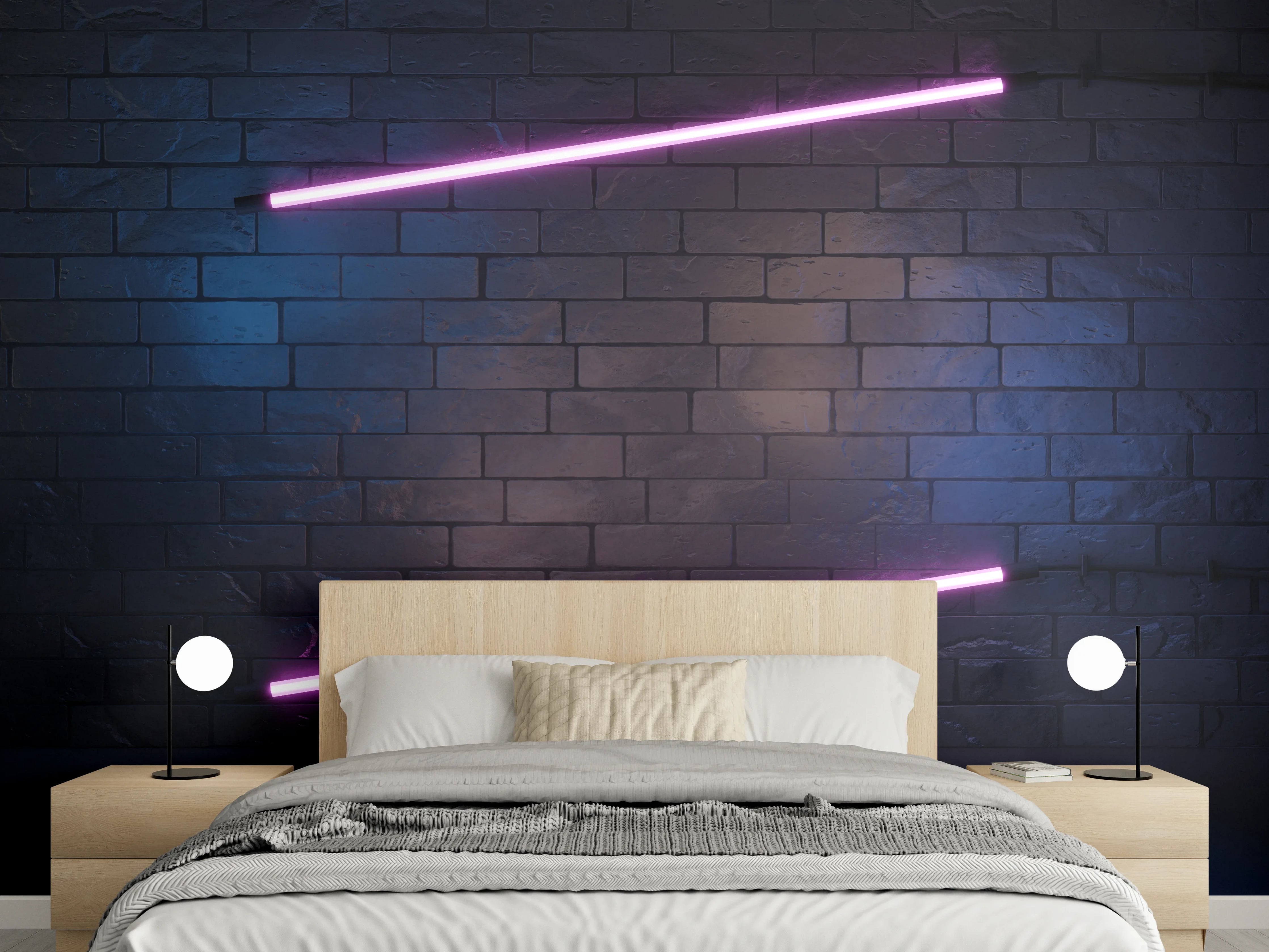 Wandverkleidung Schlafzimmer - Stilvoller moderner lila Neonlichtrahmen