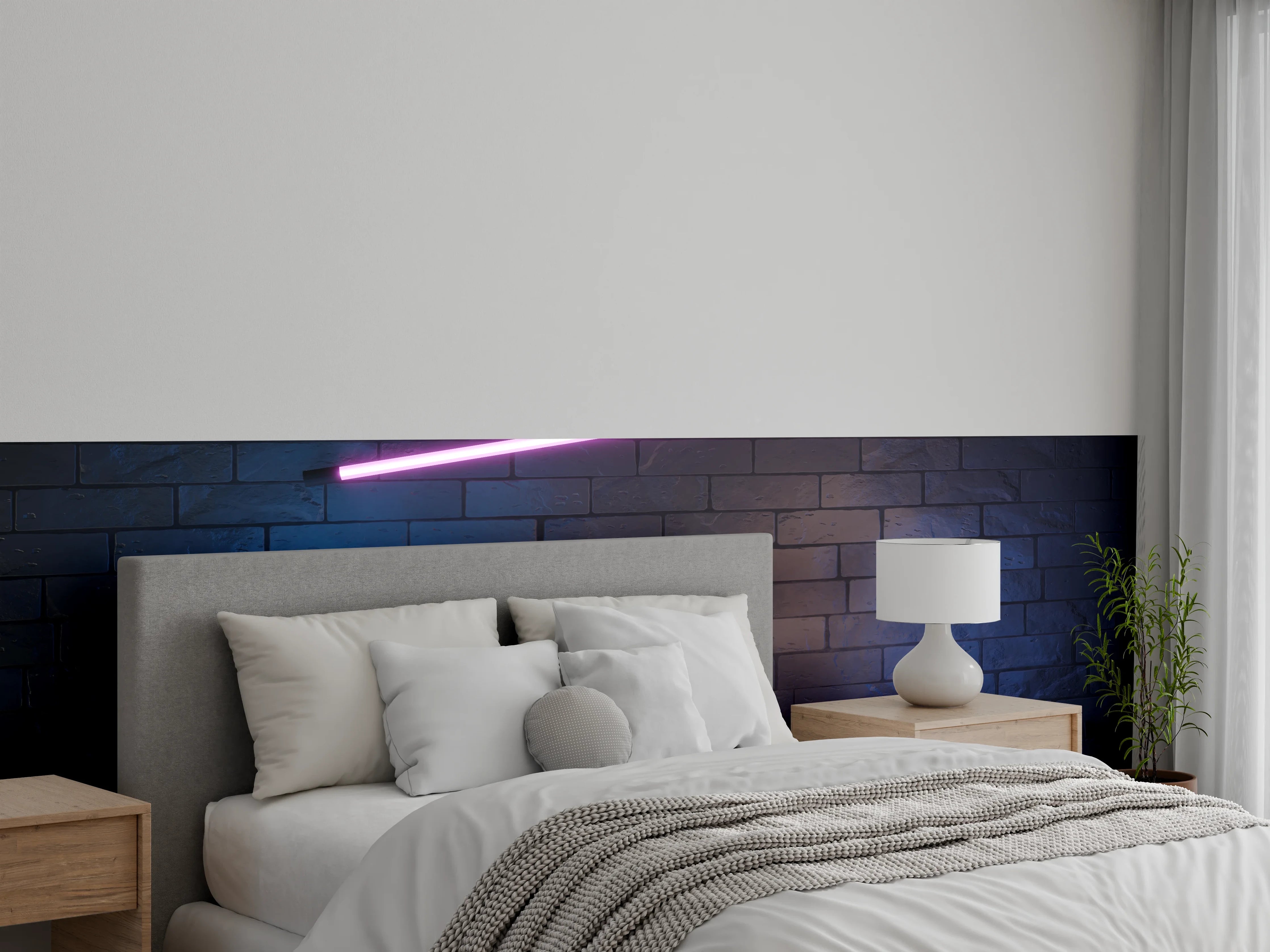 Wandverkleidung Schlafzimmer - Stilvoller moderner lila Neonlichtrahmen