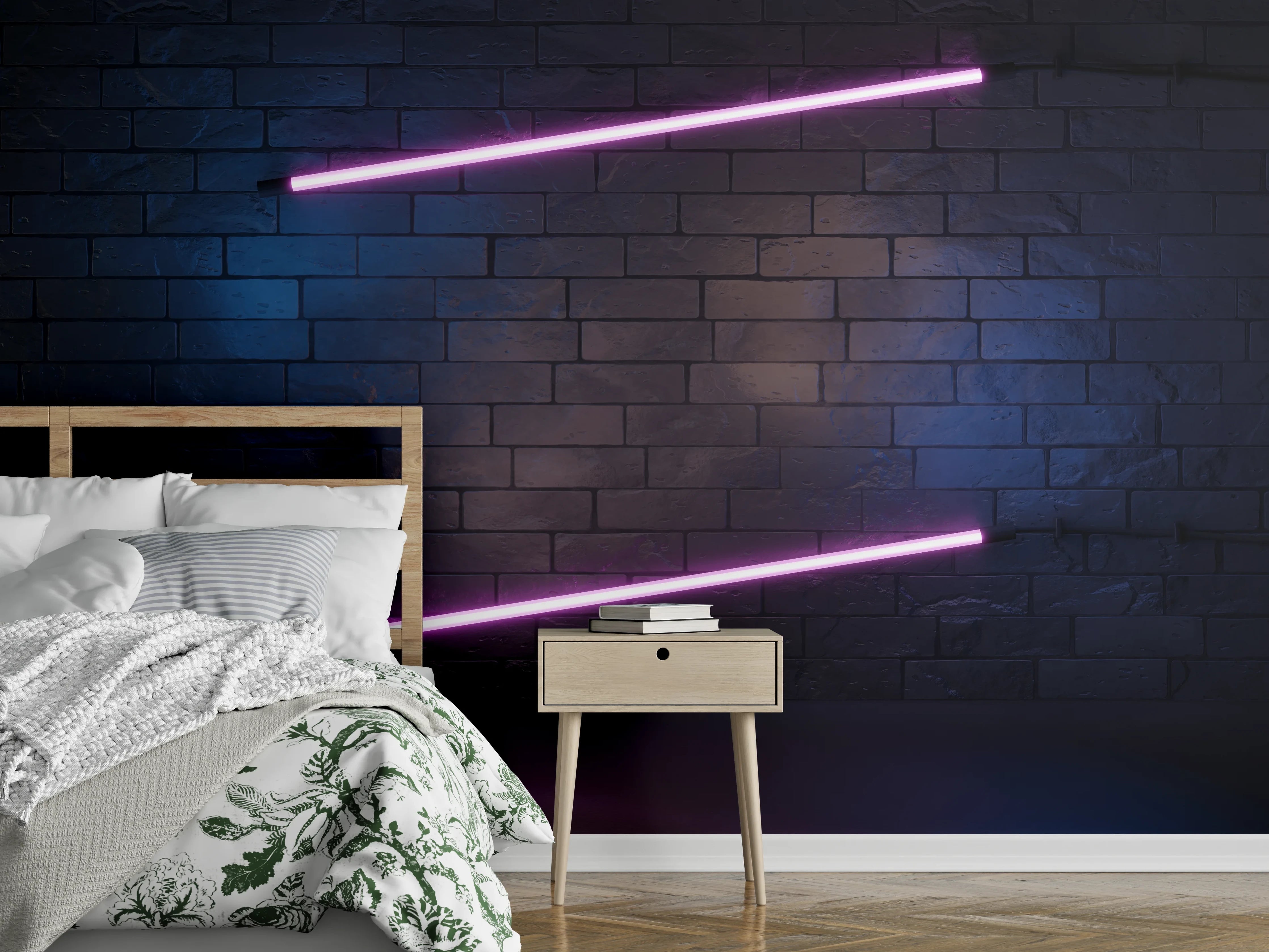 Wandverkleidung Schlafzimmer - Stilvoller moderner lila Neonlichtrahmen