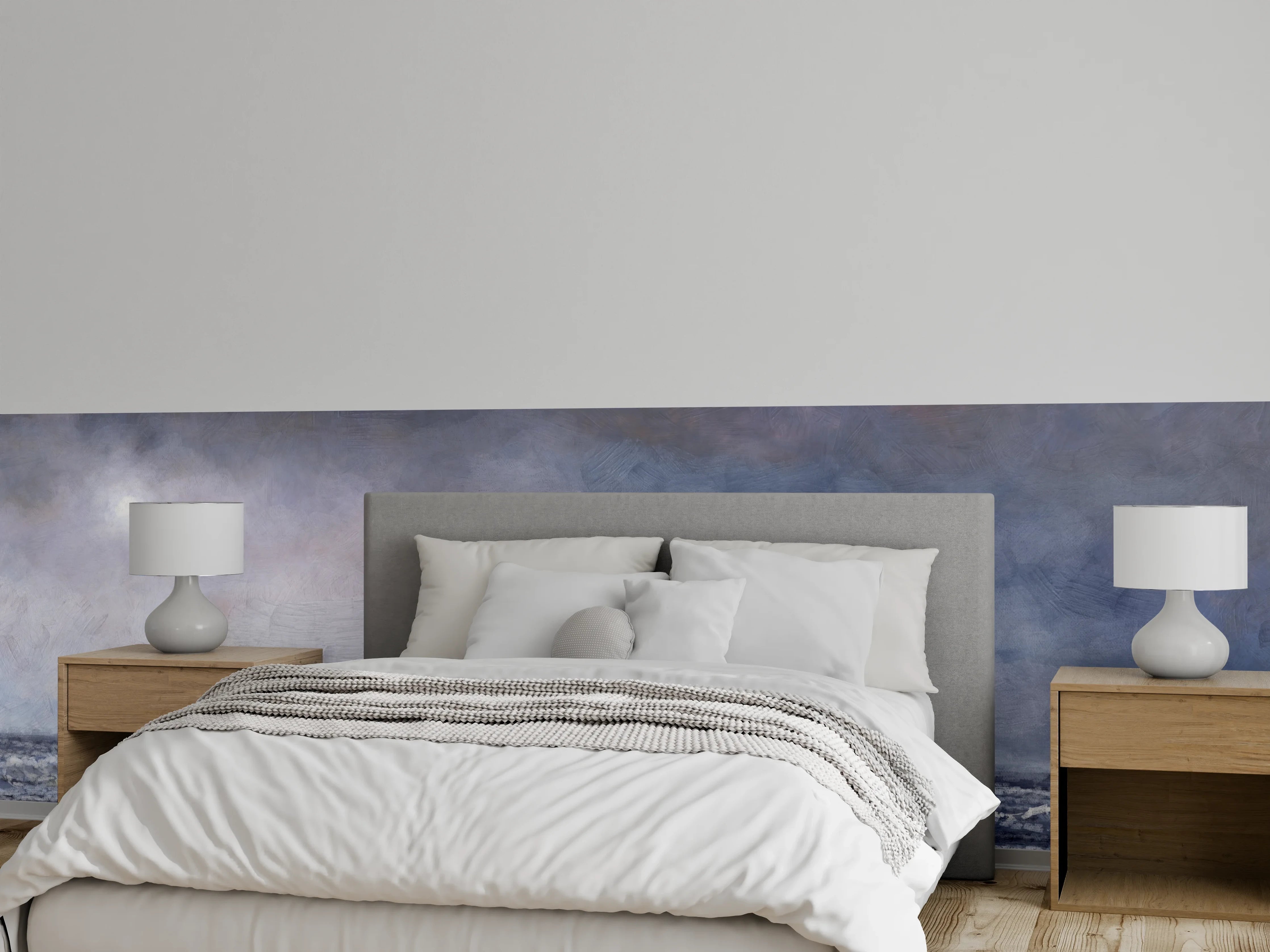 Wandverkleidung Schlafzimmer - Stimmungsvolle Meereslandschaft Grau Blau