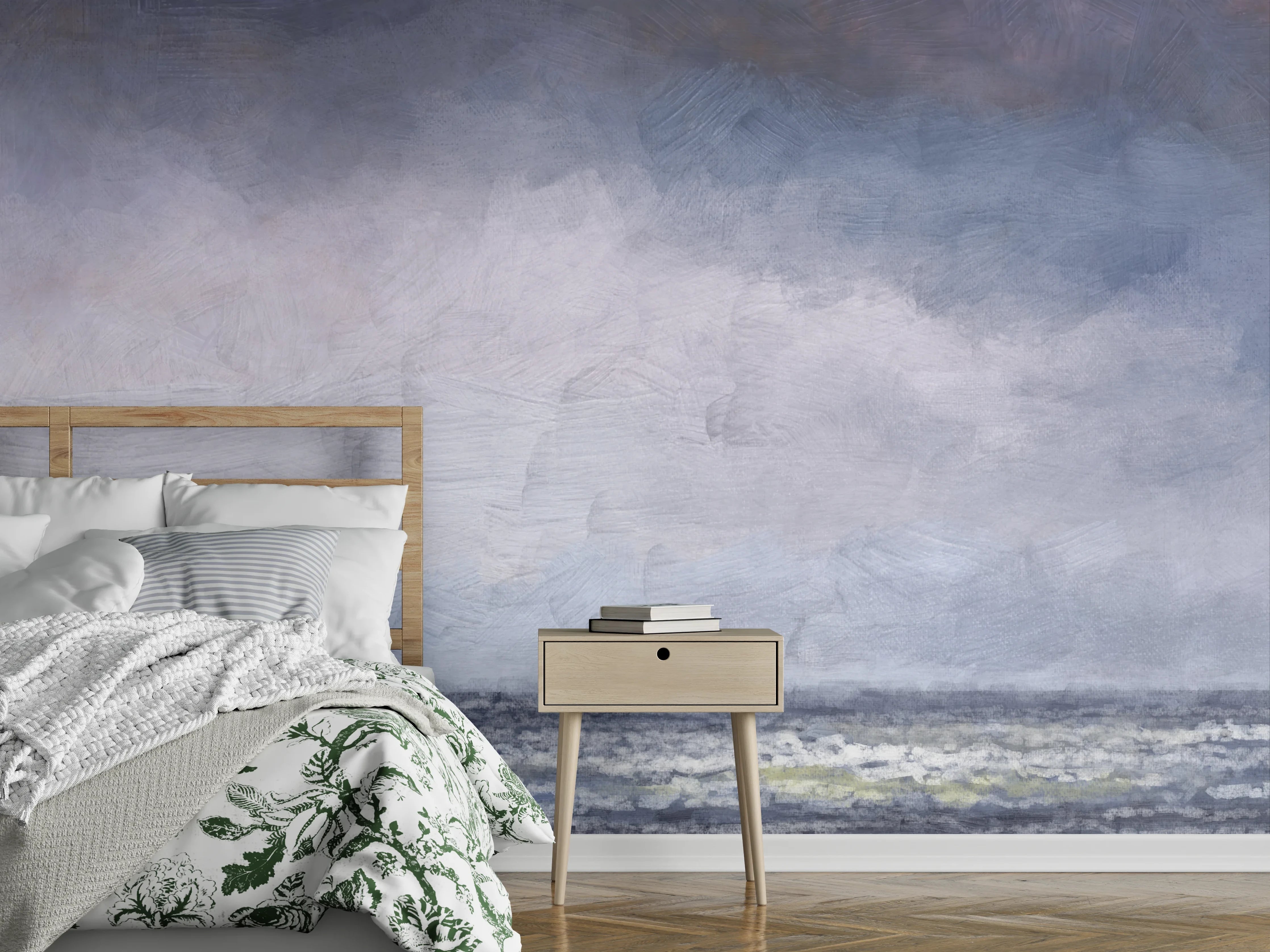 Wandverkleidung Schlafzimmer - Stimmungsvolle Meereslandschaft Grau Blau