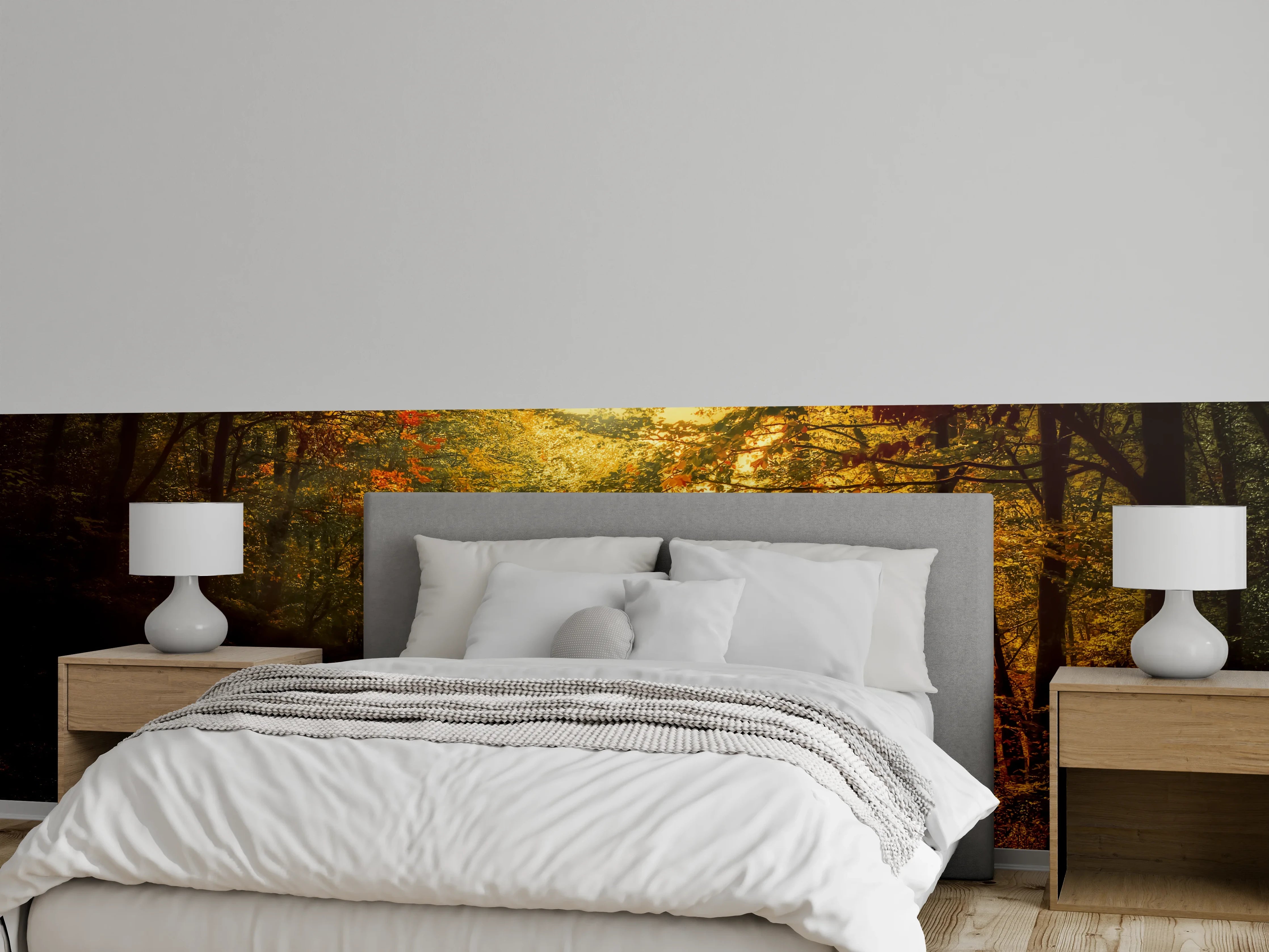 Wandverkleidung Schlafzimmer - Stimmungsvoller Herbstwald Fotomotiv