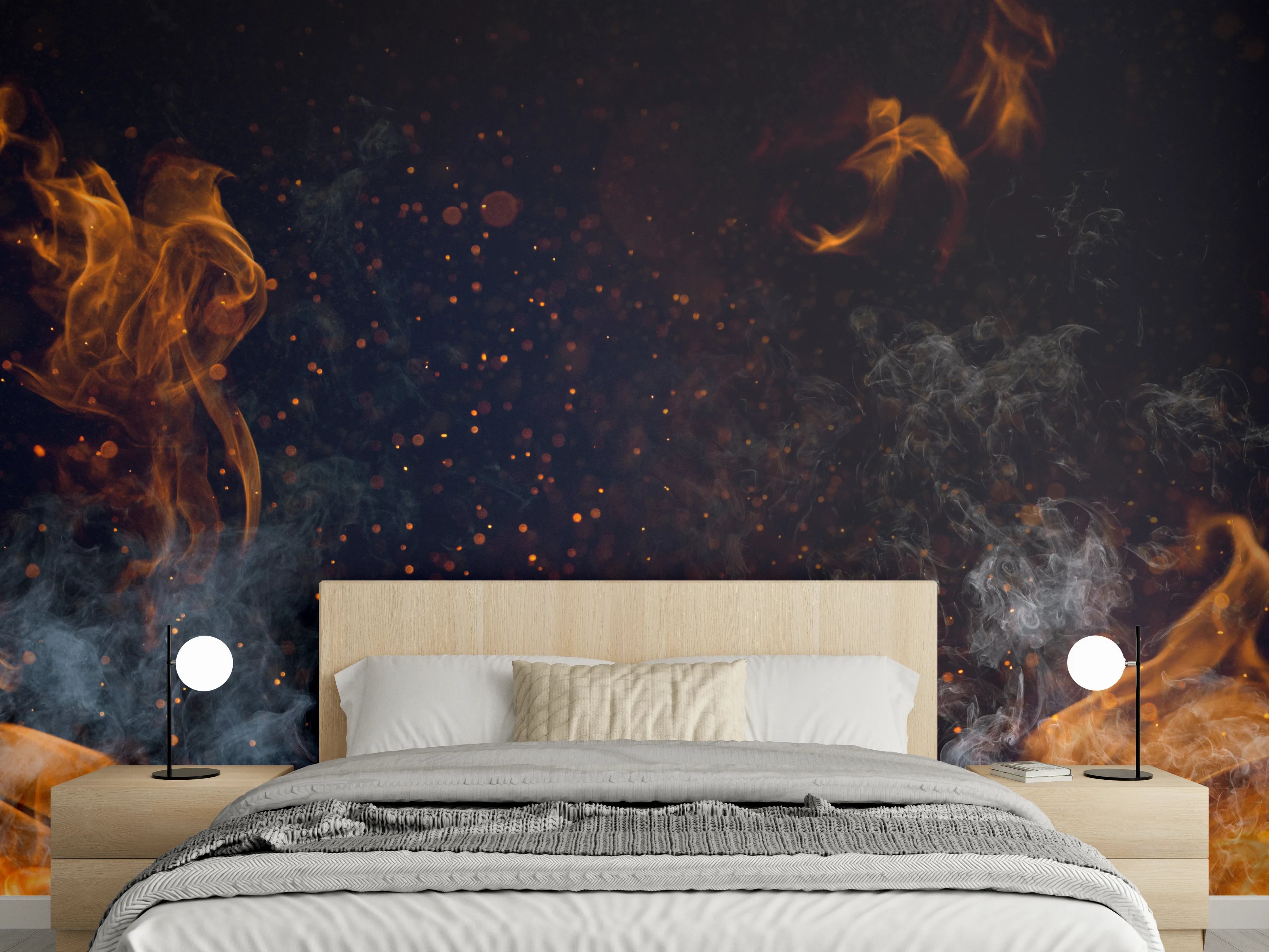 Wandverkleidung Schlafzimmer - Stimmungsvolles Feuer Wandbild
