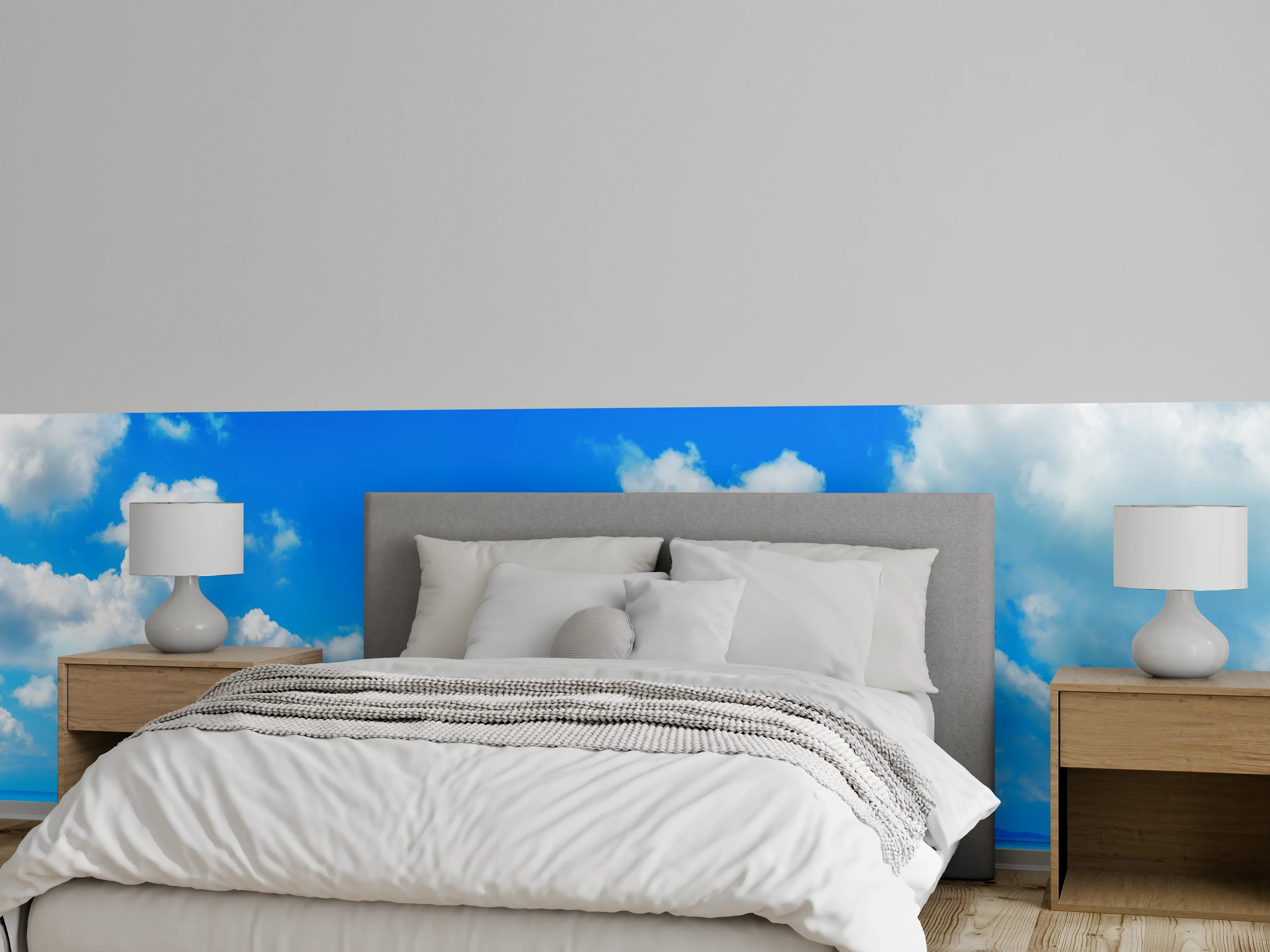 Wandverkleidung Schlafzimmer - Strand und Meer Panorama – Blau & Weiß