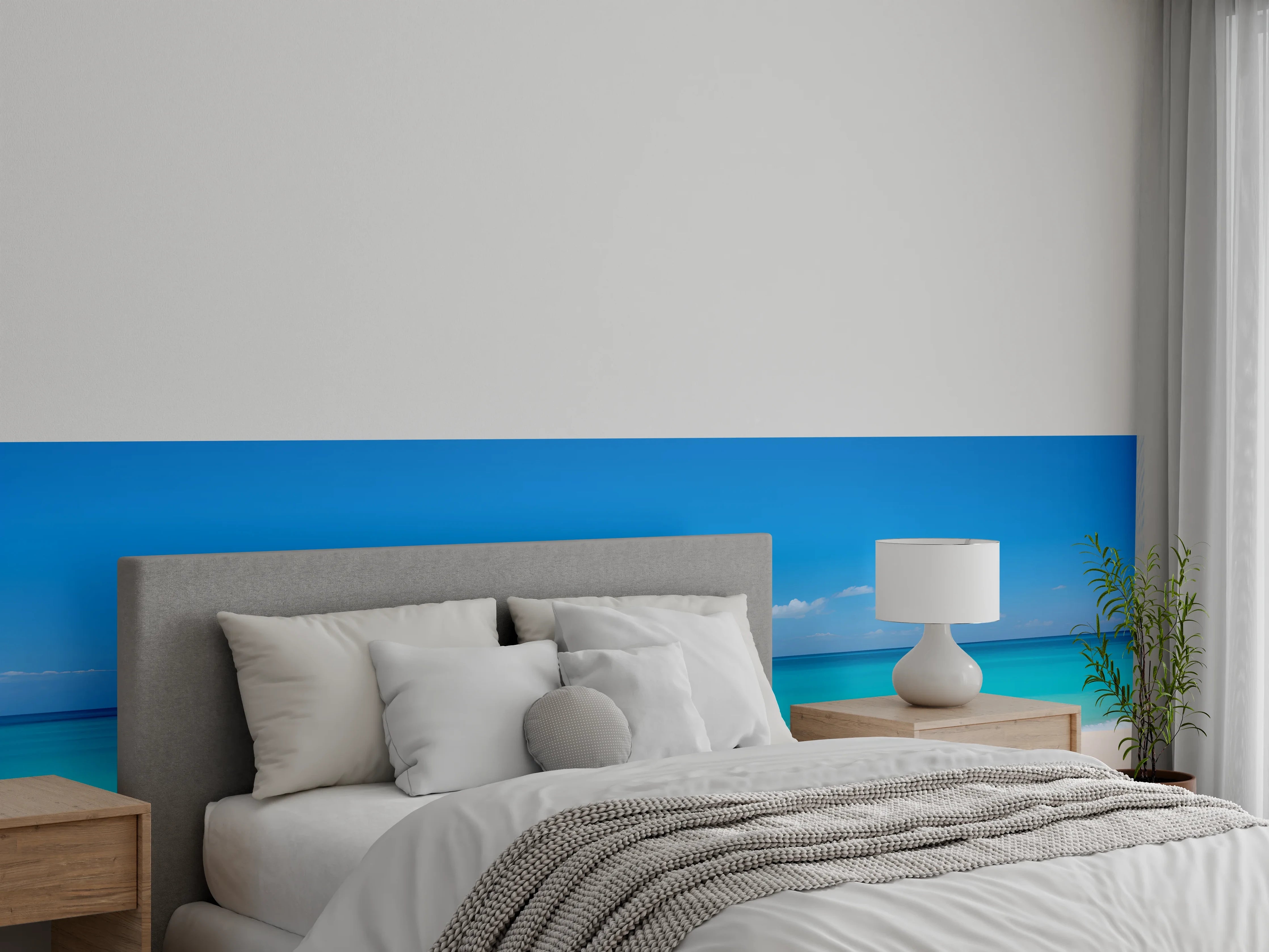 Wandverkleidung Schlafzimmer - Strand und Meer mit Sonnenschirmen