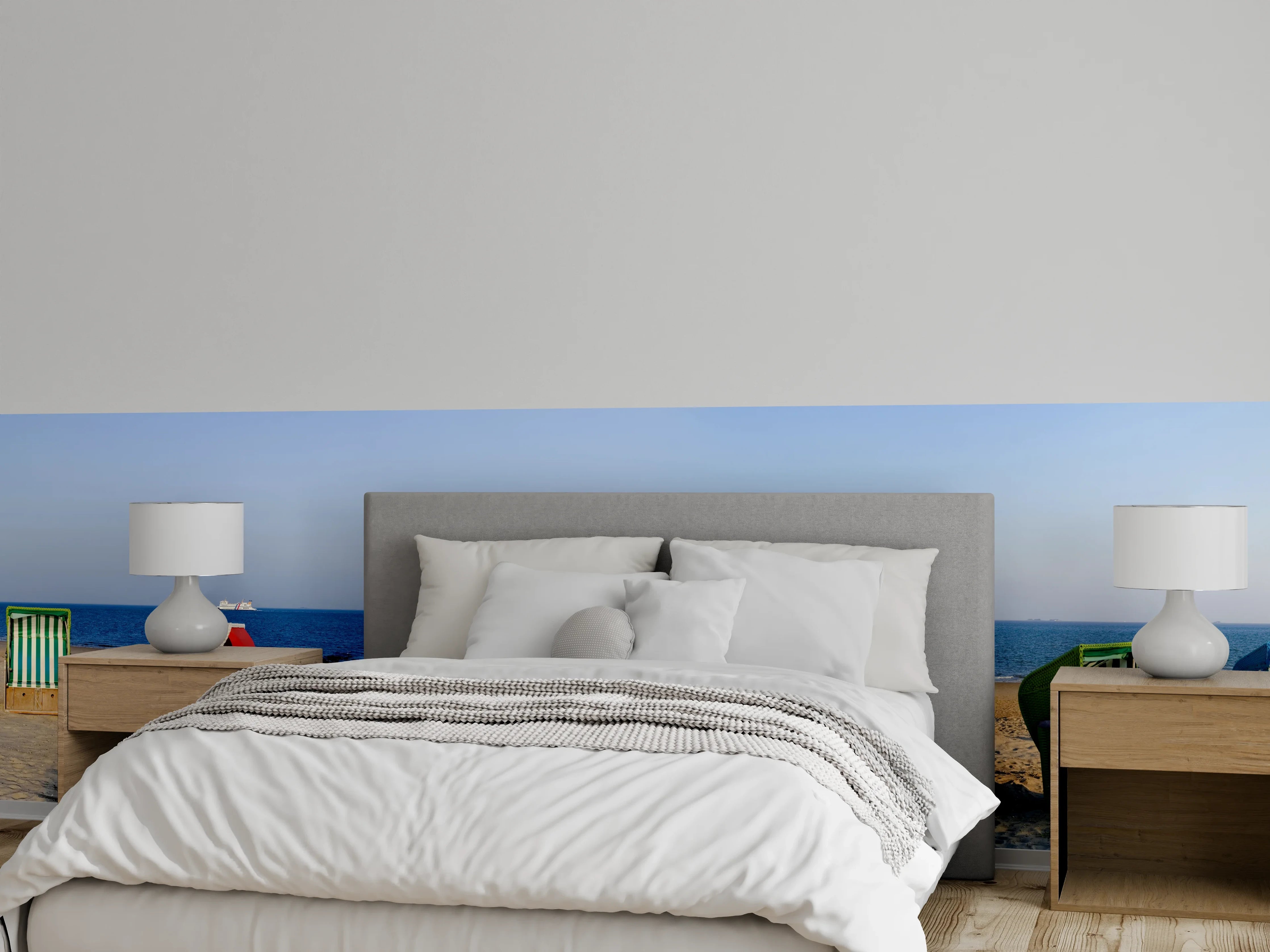 Wandverkleidung Schlafzimmer - Strandkörbe am Meer Panorama
