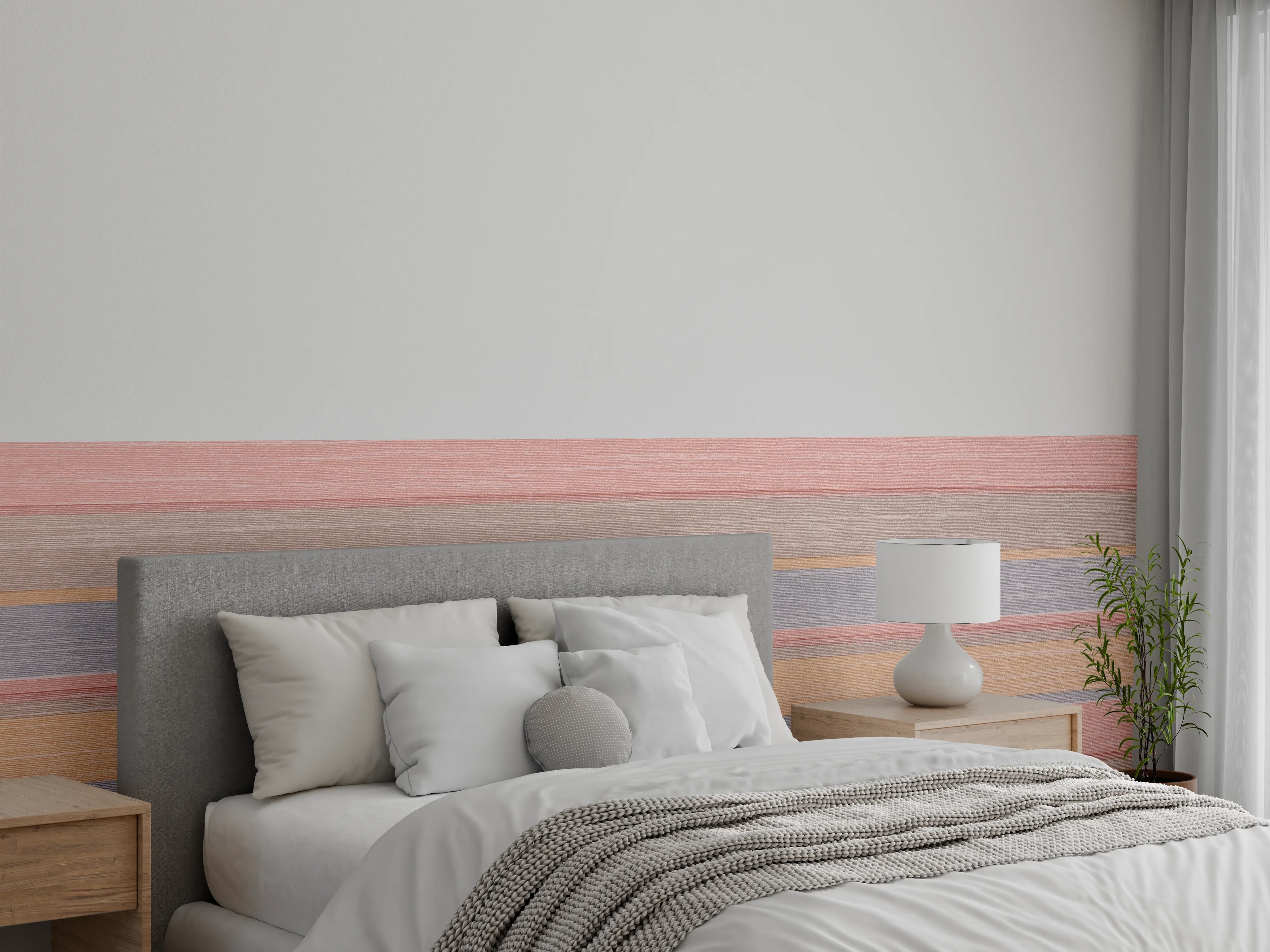 Wandverkleidung Schlafzimmer - Streifen-Muster Pastellrosa Beige Grau