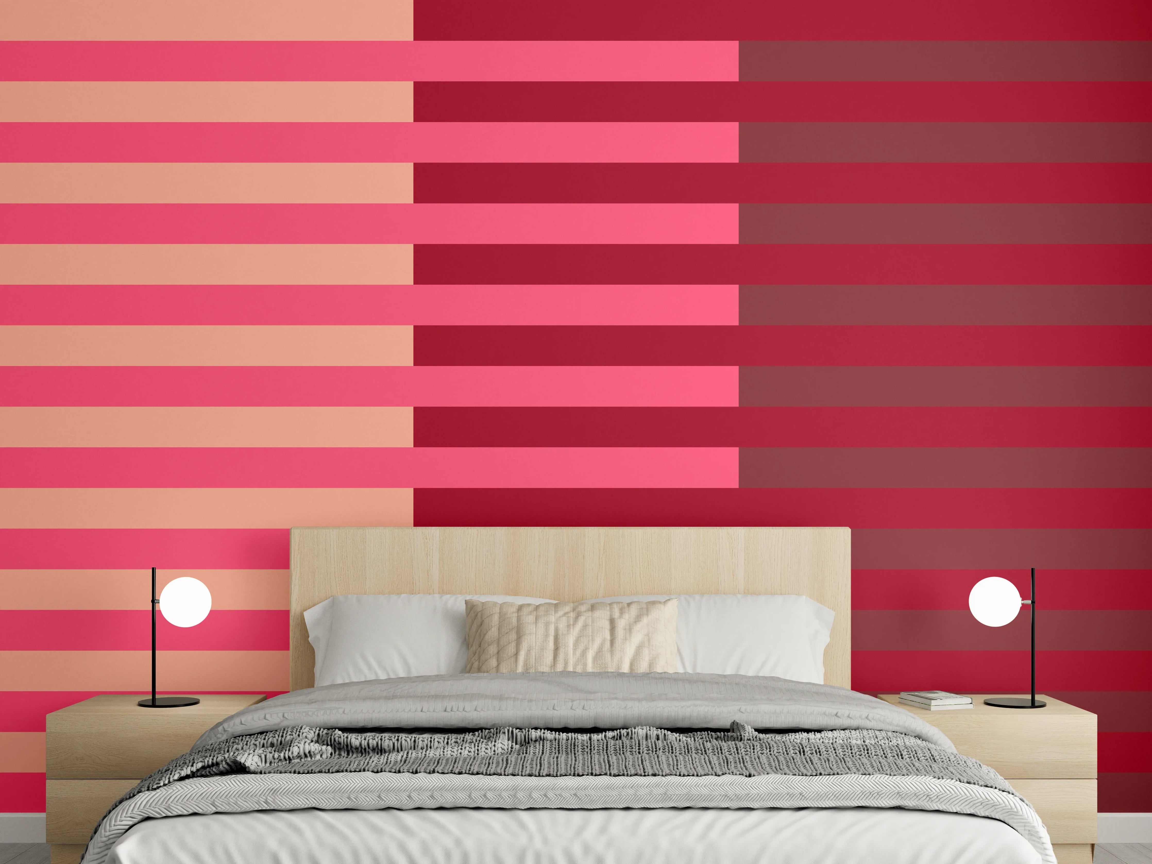 Wandverkleidung Schlafzimmer - Streifen Muster Rosa Rot Design