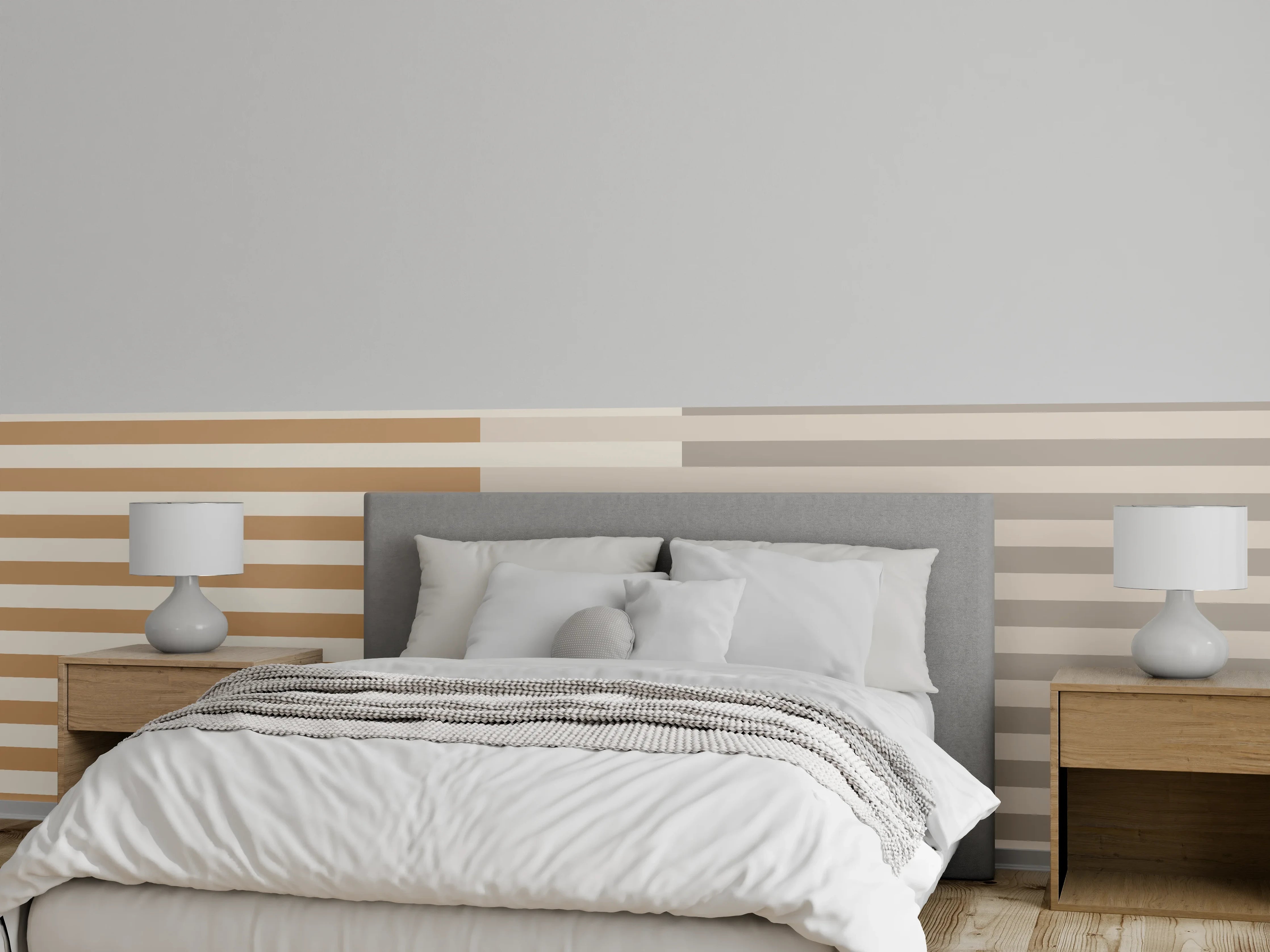 Wandverkleidung Schlafzimmer - Streifenmuster Beige-Grau Modern