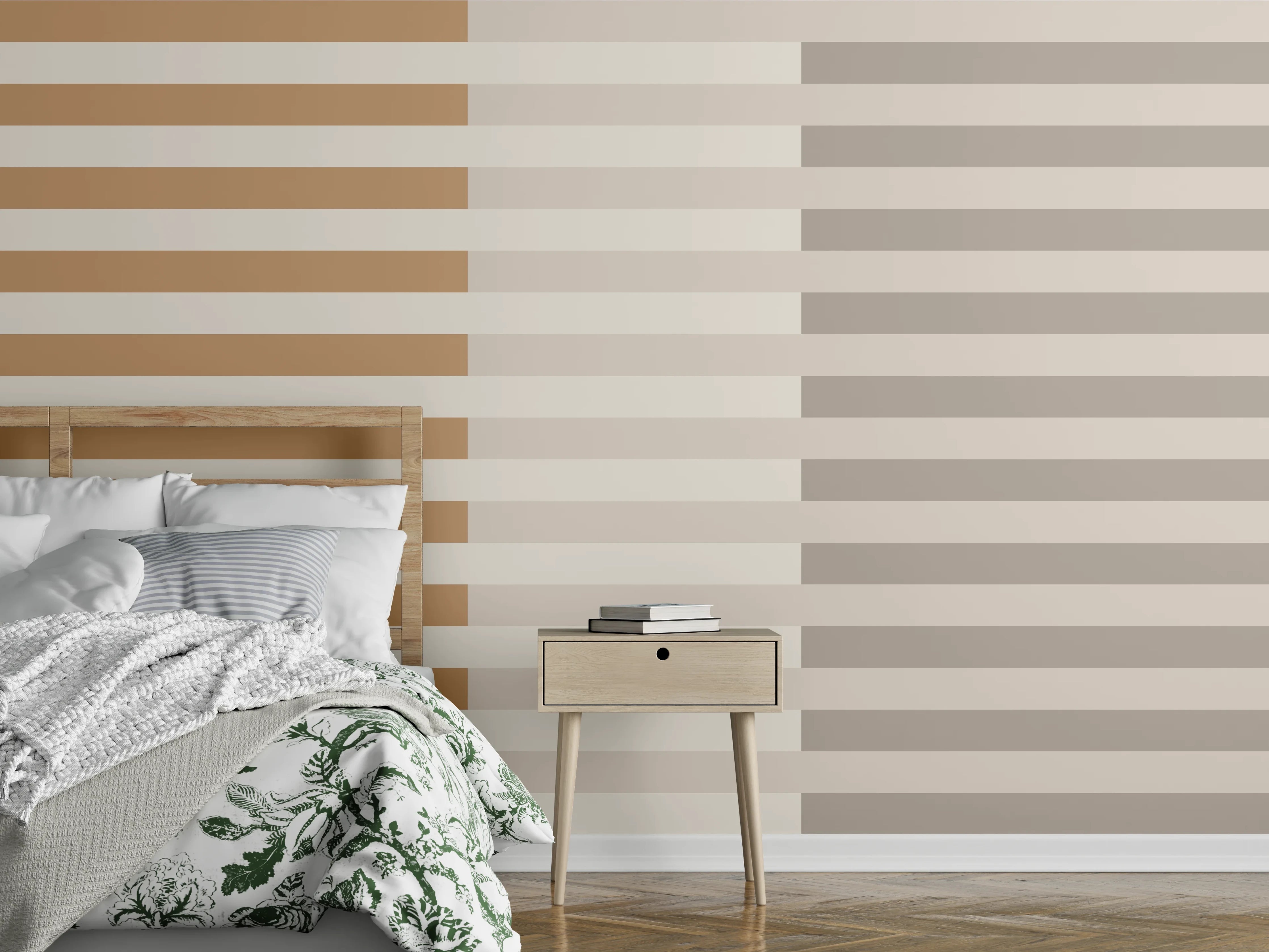 Wandverkleidung Schlafzimmer - Streifenmuster Beige-Grau Modern