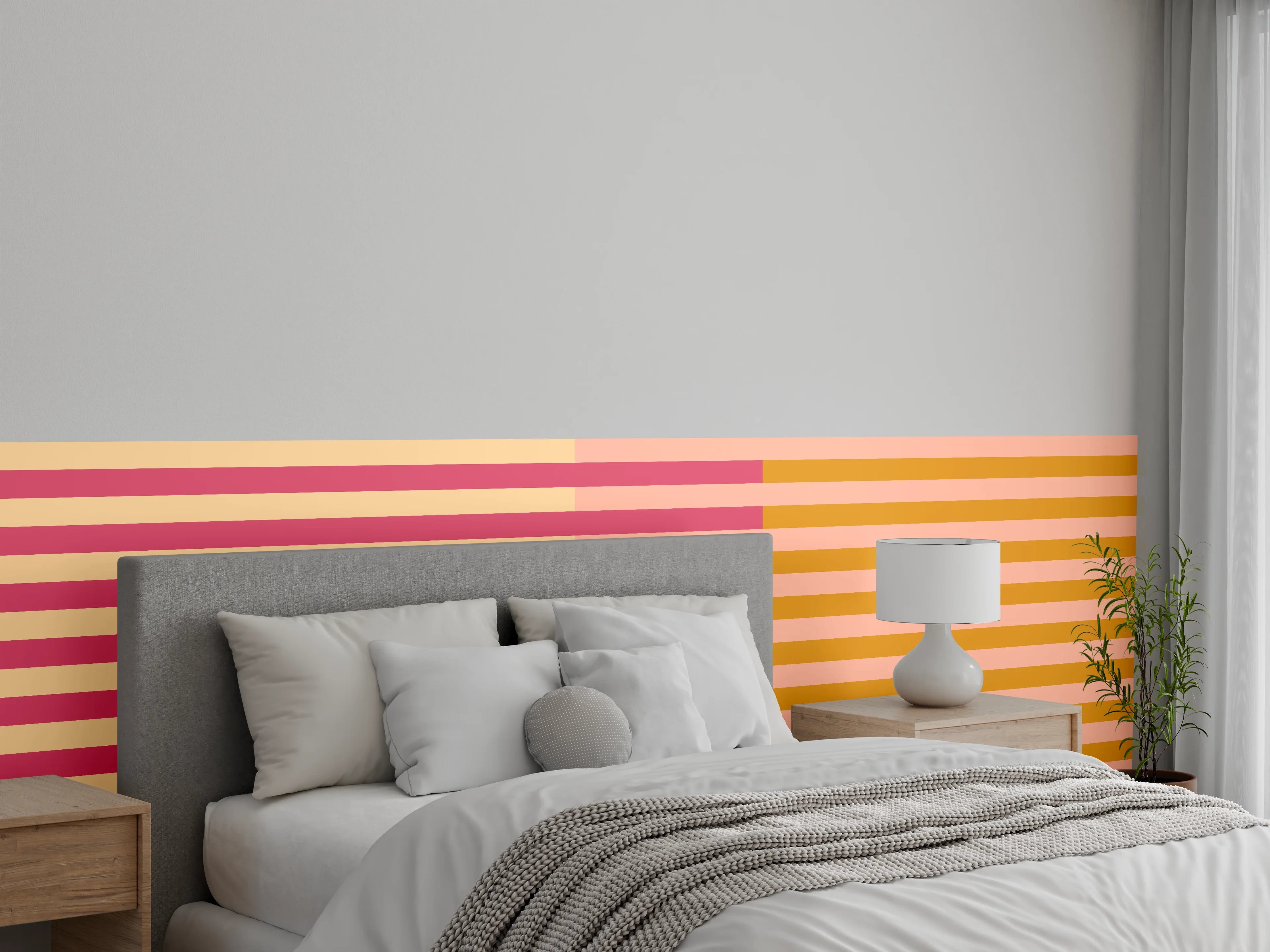 Wandverkleidung Schlafzimmer - Streifenmuster Modern Pink Beige Orange