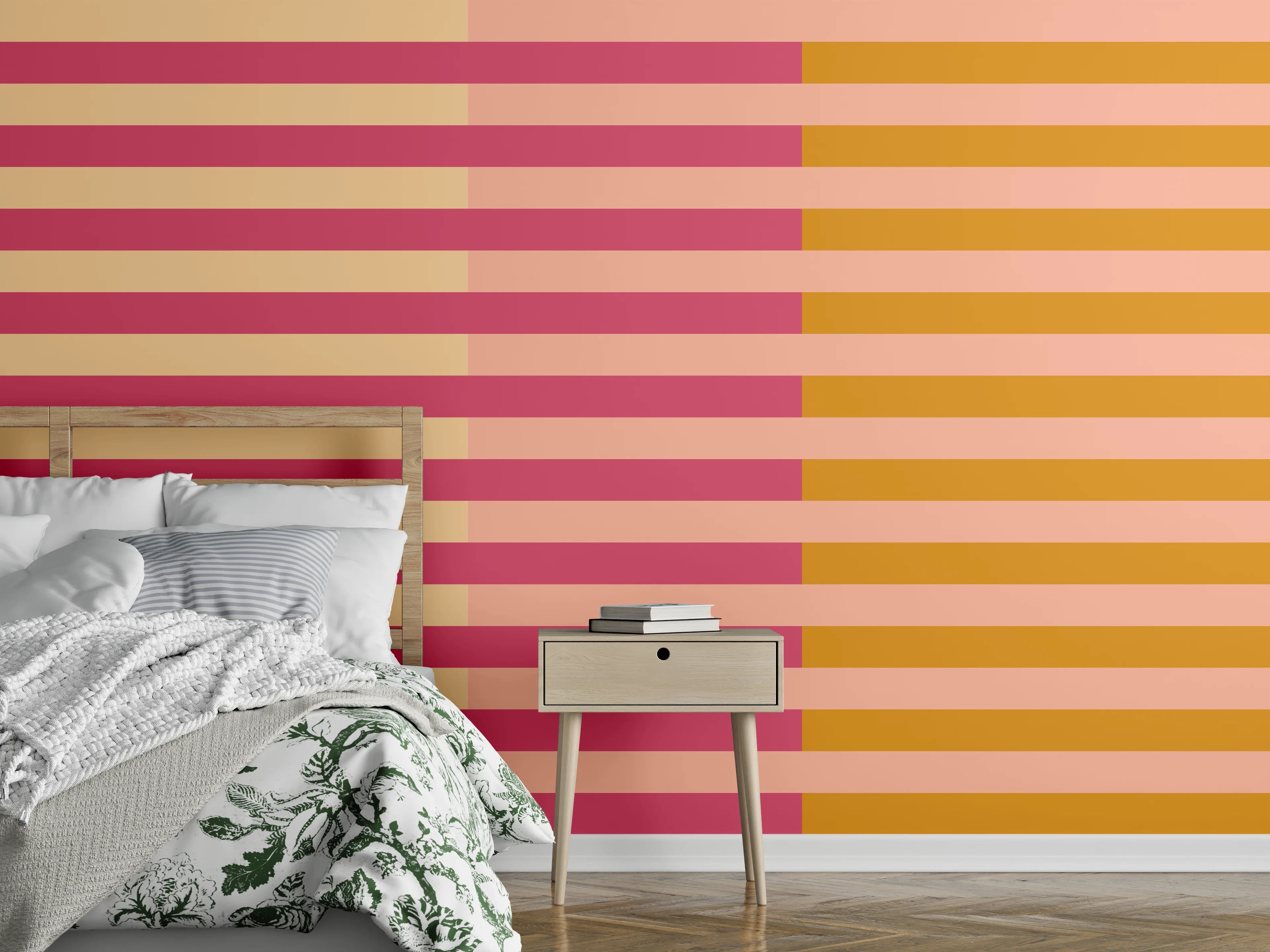 Wandverkleidung Schlafzimmer - Streifenmuster Modern Pink Beige Orange