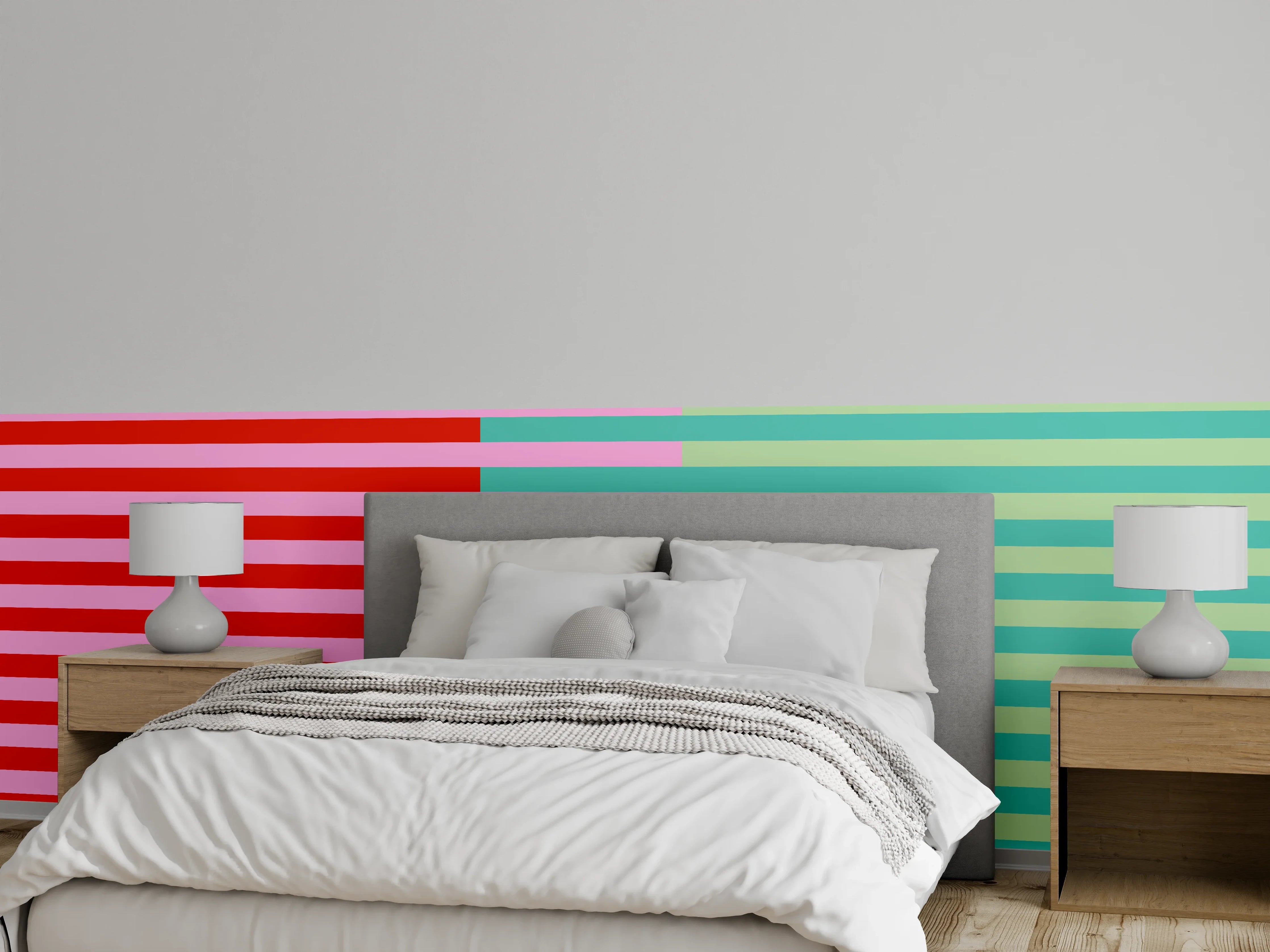Wandverkleidung Schlafzimmer - Streifenmuster Modern Türkis Rot Rosa