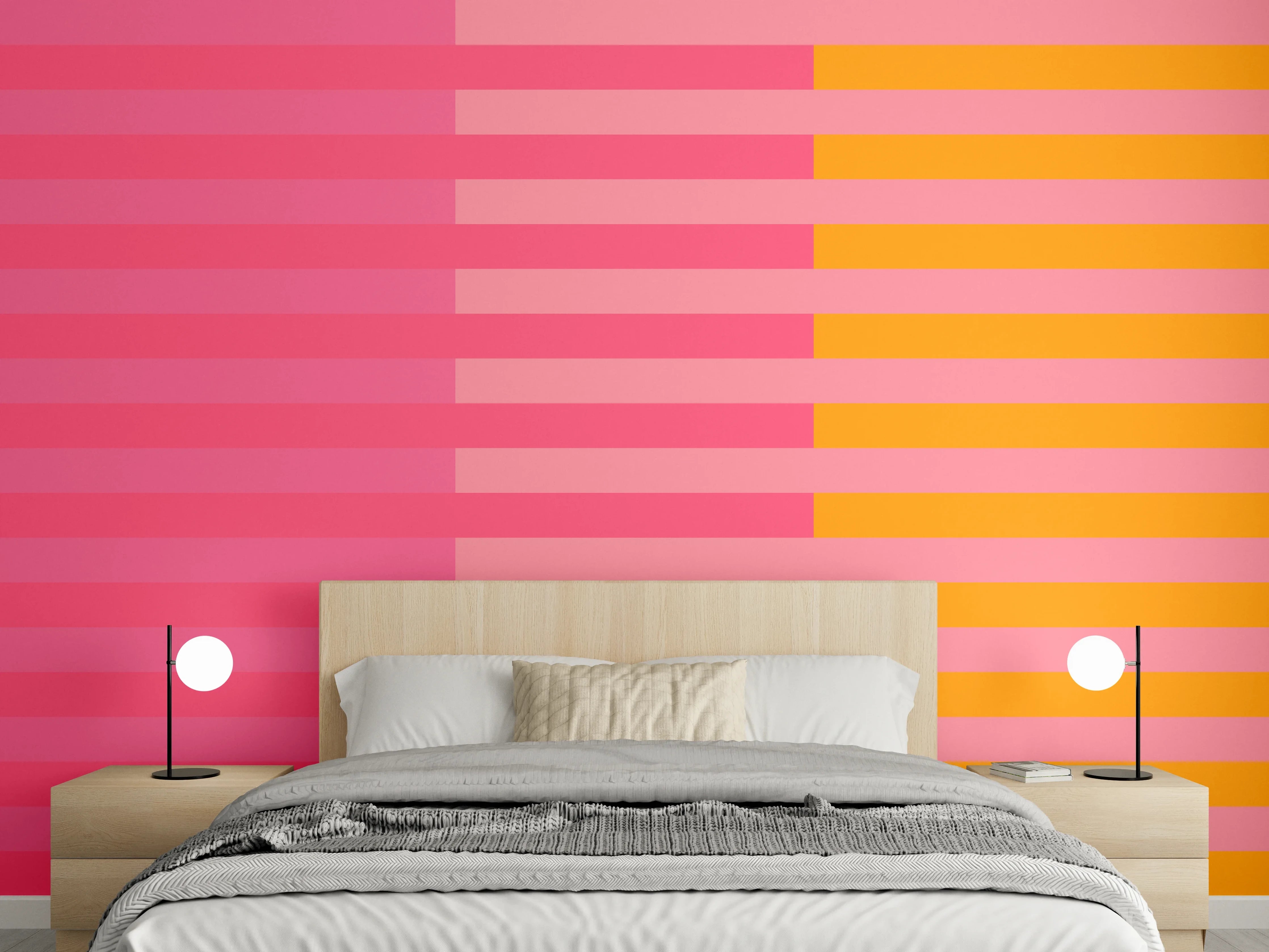 Wandverkleidung Schlafzimmer - Streifenmuster Pink Orange Modern