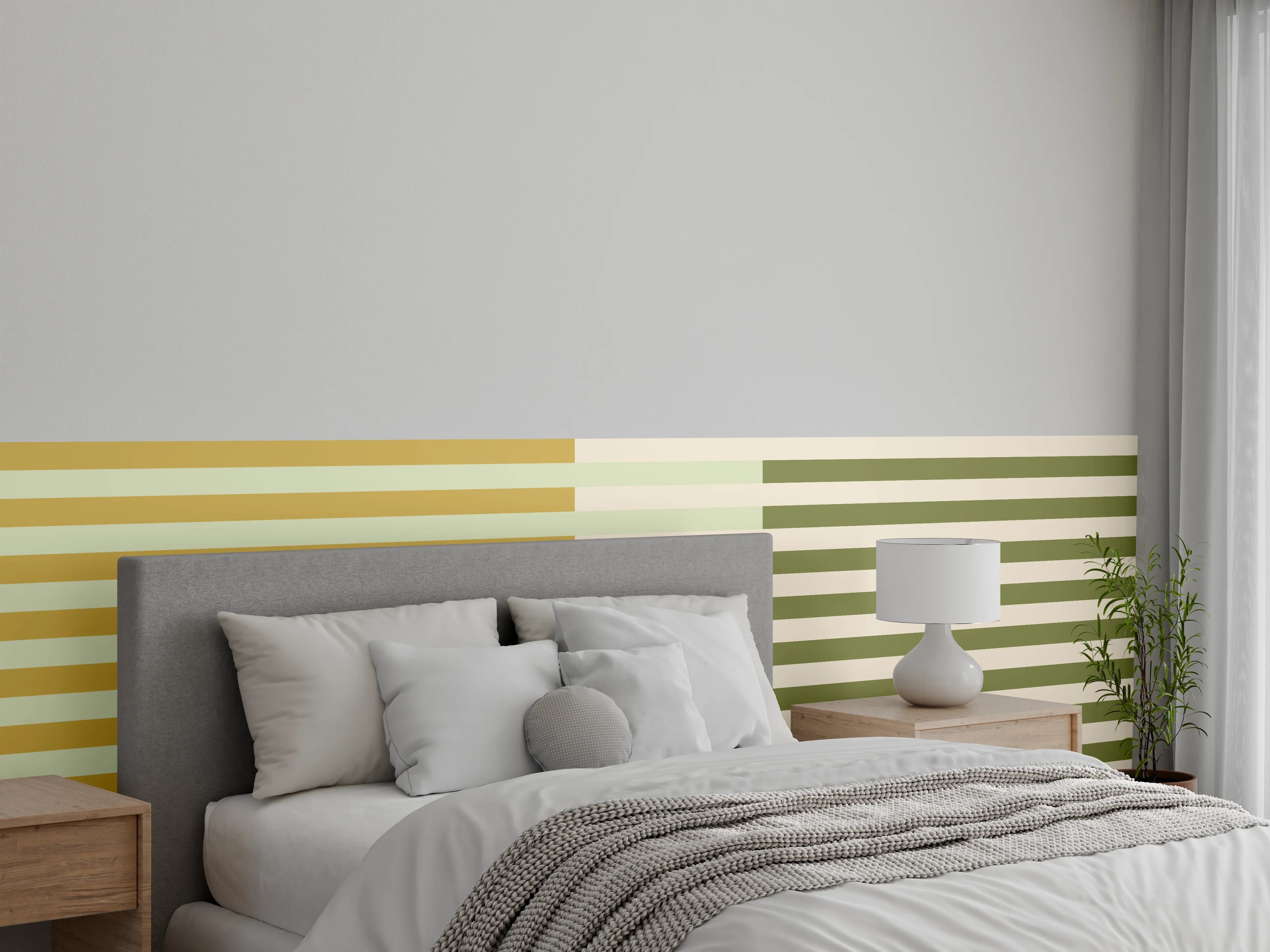 Wandverkleidung Schlafzimmer - Streifenmuster Retro Olive Beige