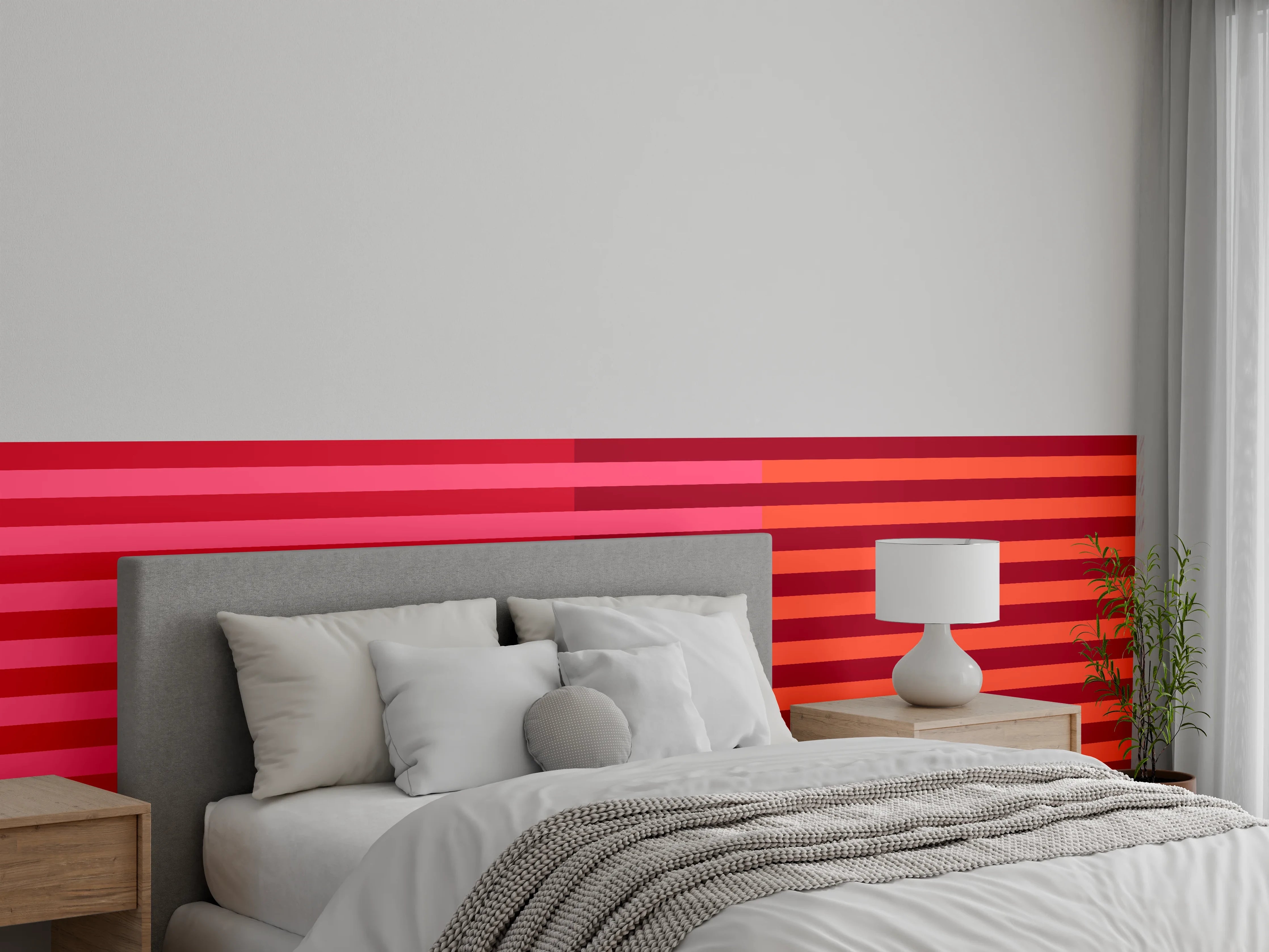 Wandverkleidung Schlafzimmer - Streifenmuster Wanddeko Rosa Rot Orange