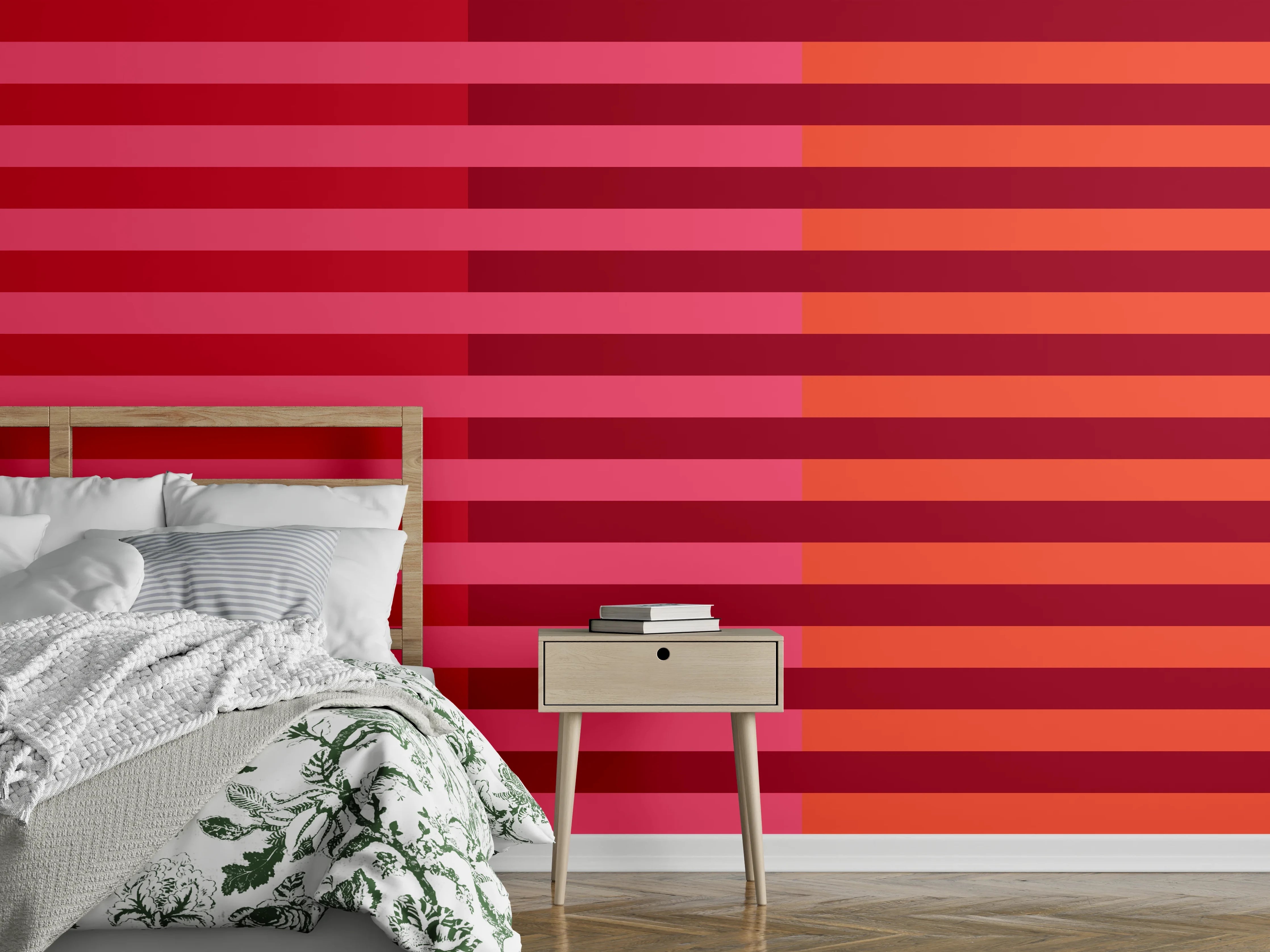 Wandverkleidung Schlafzimmer - Streifenmuster Wanddeko Rosa Rot Orange