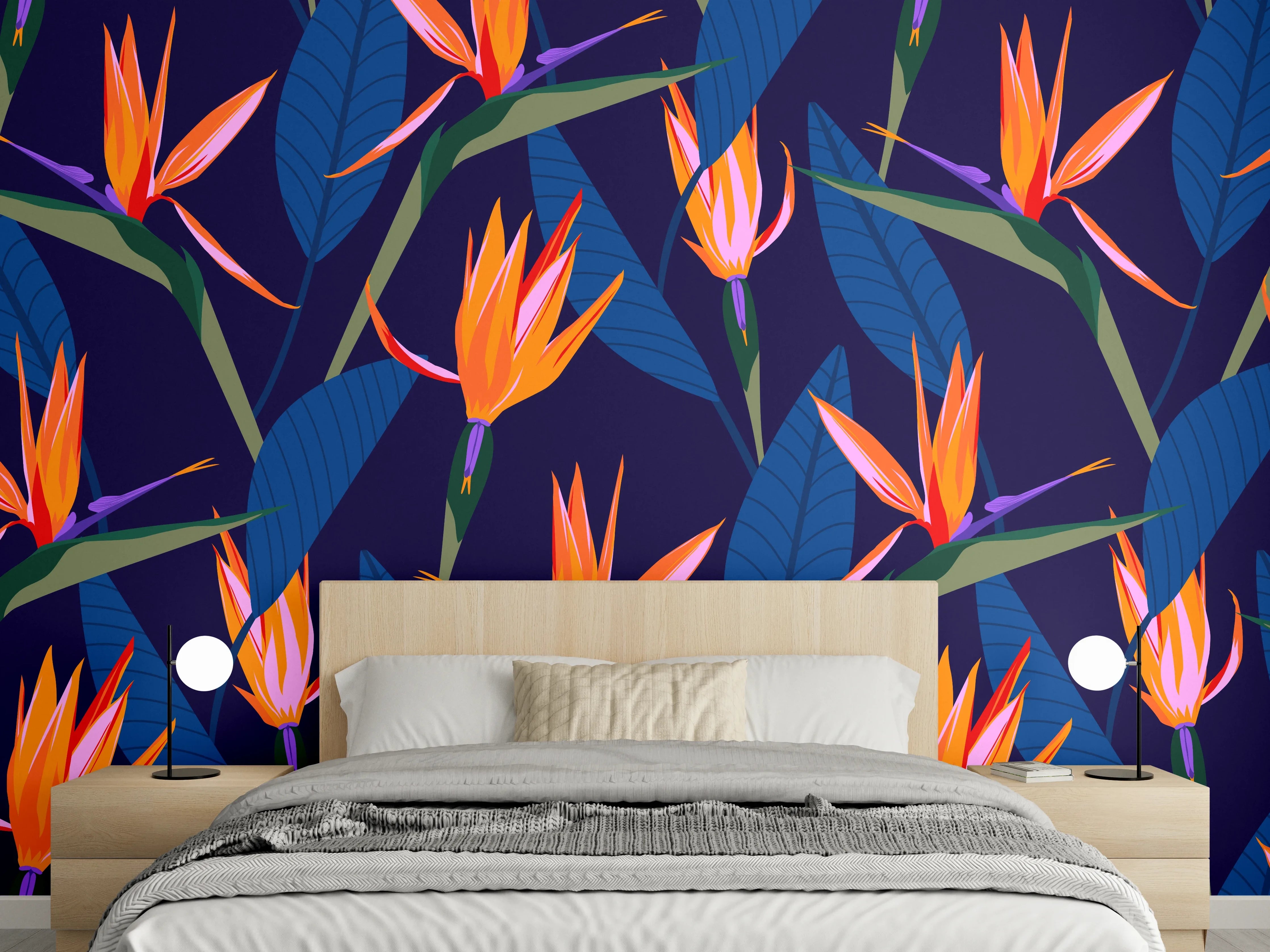 Wandverkleidung Schlafzimmer - Strelitzia Nacht – Tropische Blumen