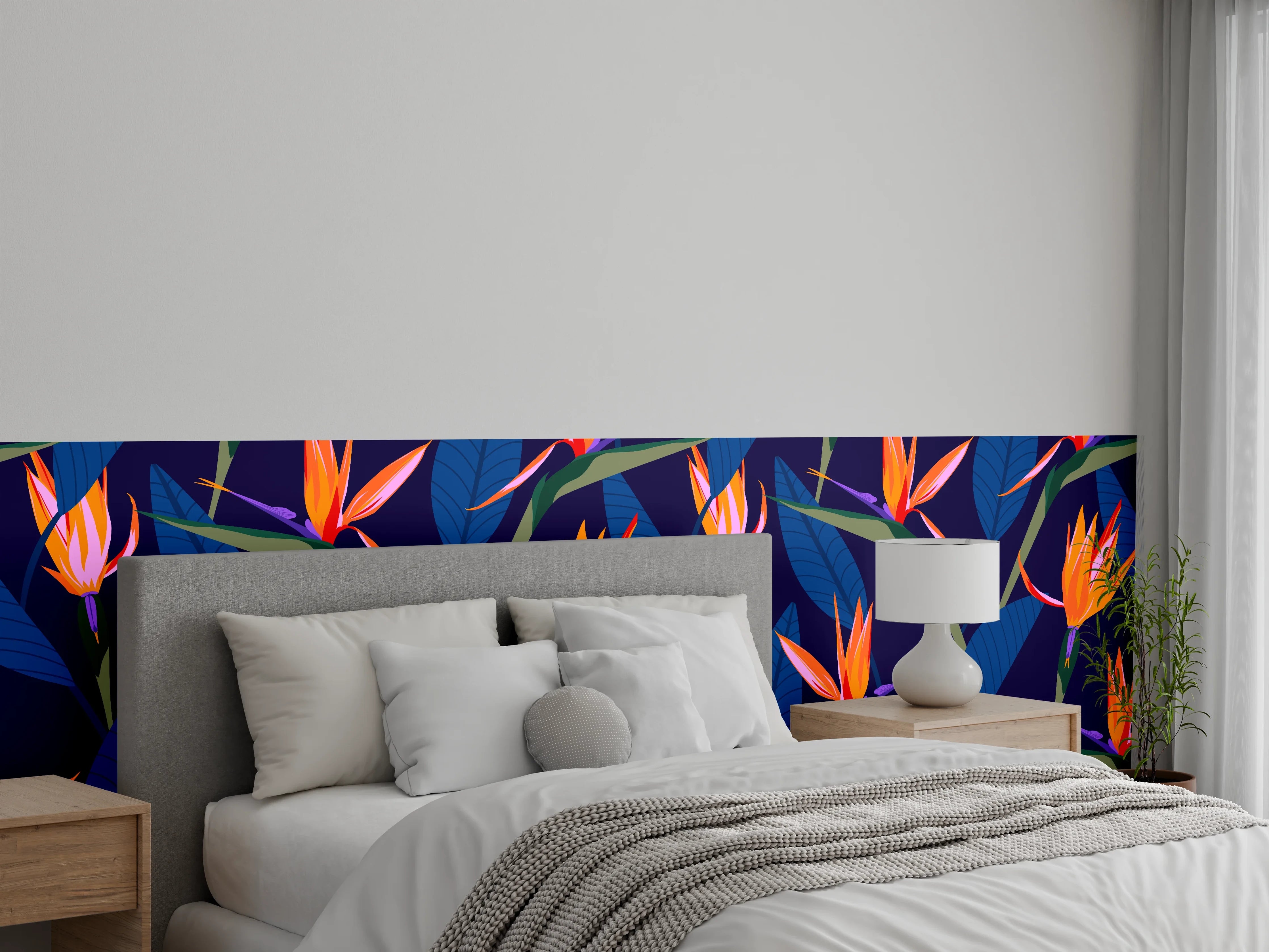 Wandverkleidung Schlafzimmer - Strelitzia Nacht – Tropische Blumen
