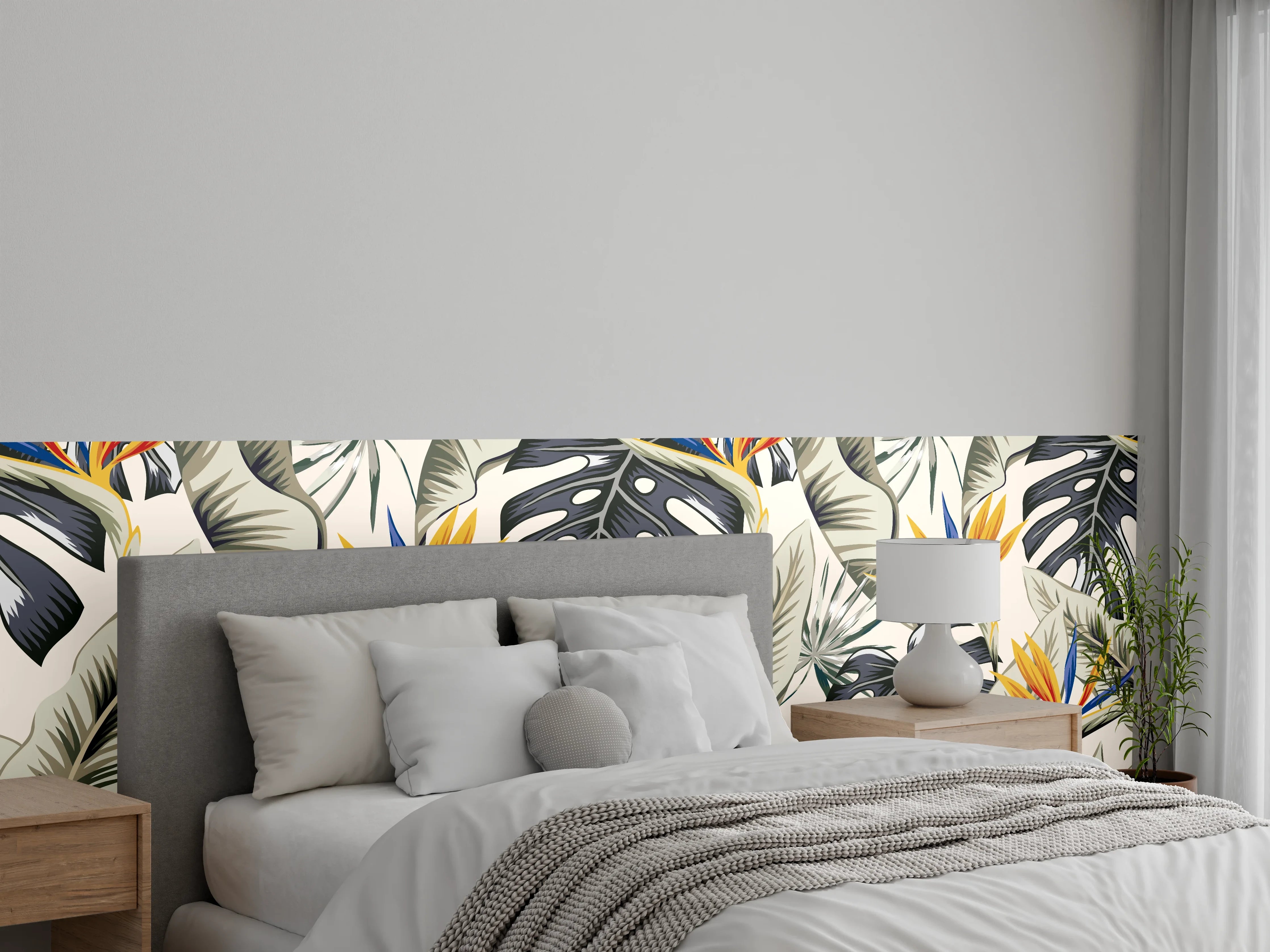 Wandverkleidung Schlafzimmer - Strelitzia Tropenblätter Beige-Orange