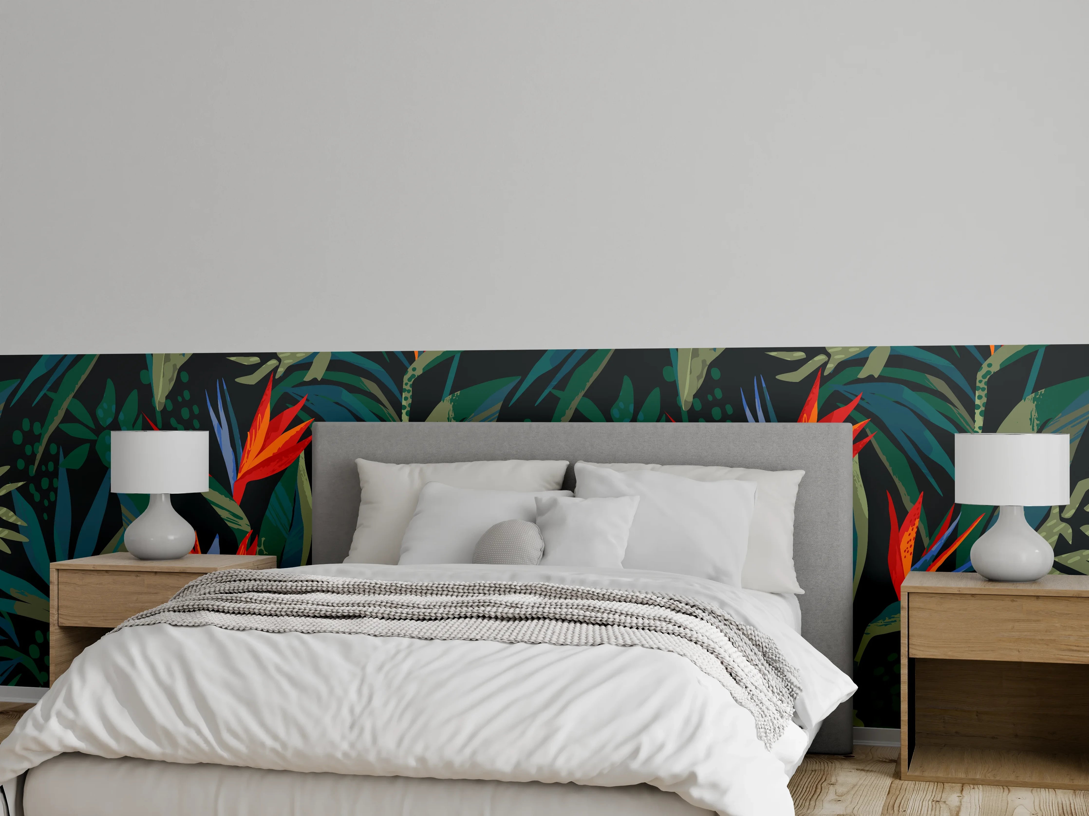 Wandverkleidung Schlafzimmer - Strelitzia Tropenwald-Motiv