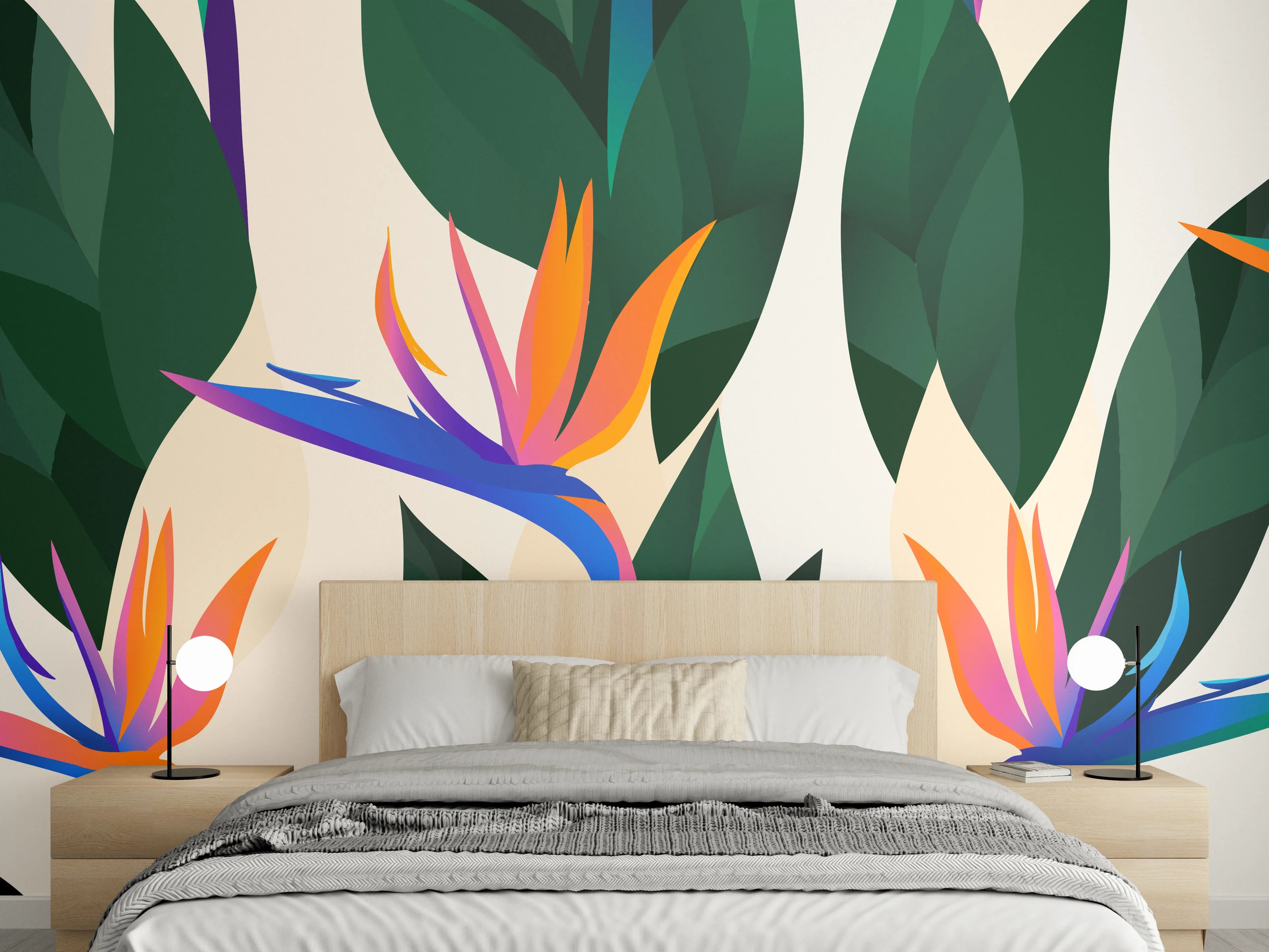 Wandverkleidung Schlafzimmer - Strelitzia Tropic Blumenmuster