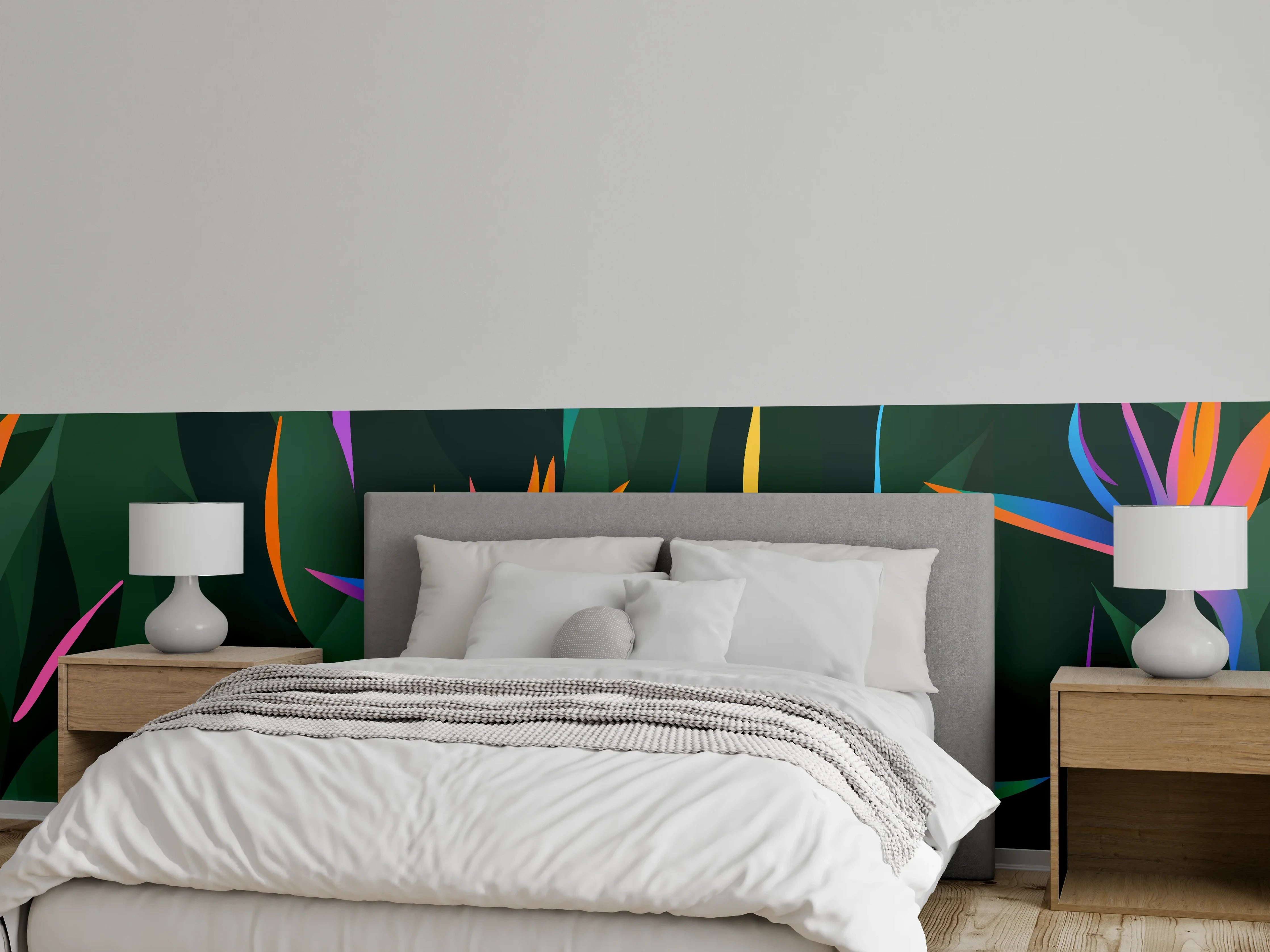 Wandverkleidung Schlafzimmer - Strelitzia Tropic Grün-Orange