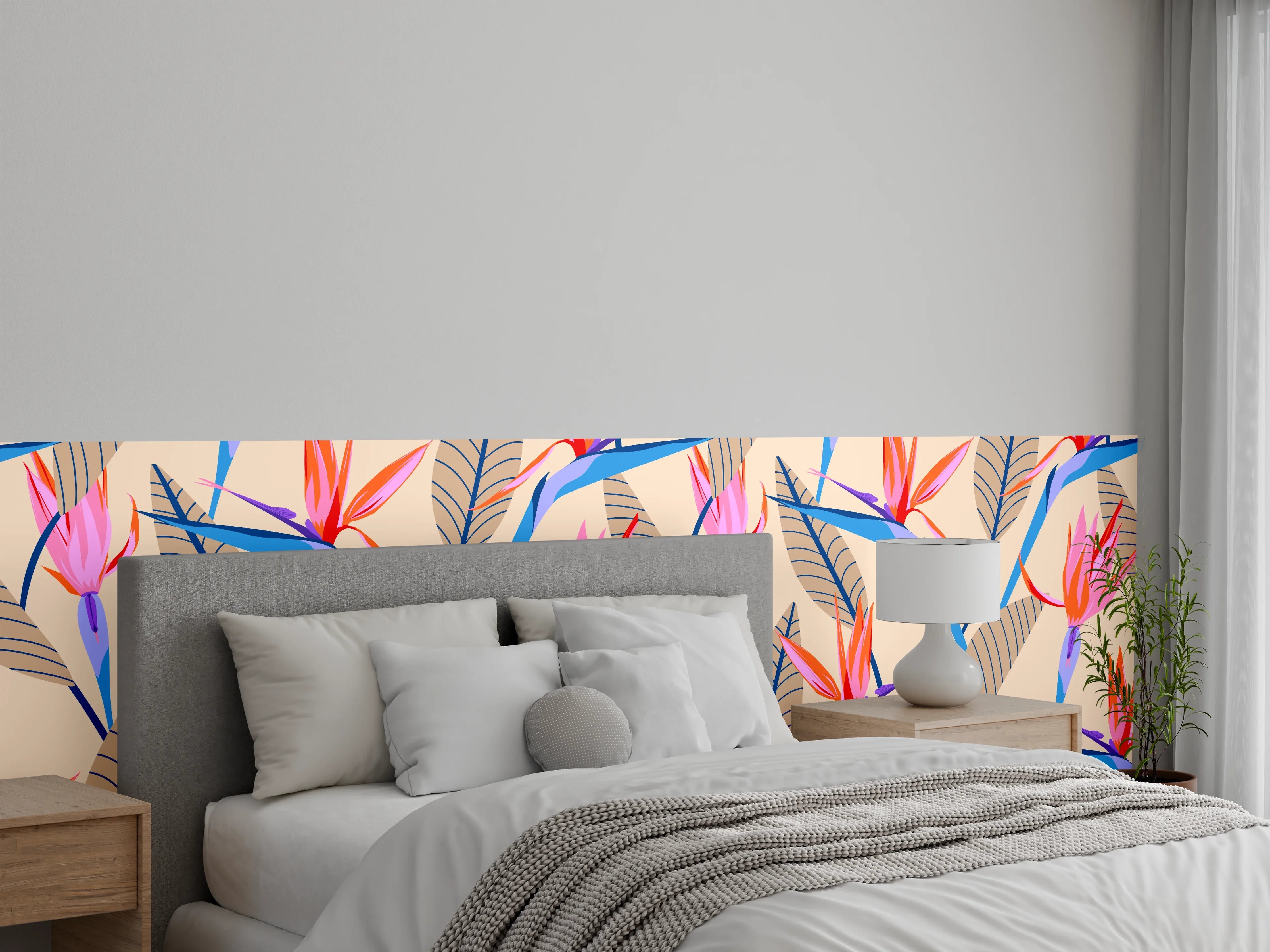 Wandverkleidung Schlafzimmer - Strelitzia Tropic Rosa-Beige