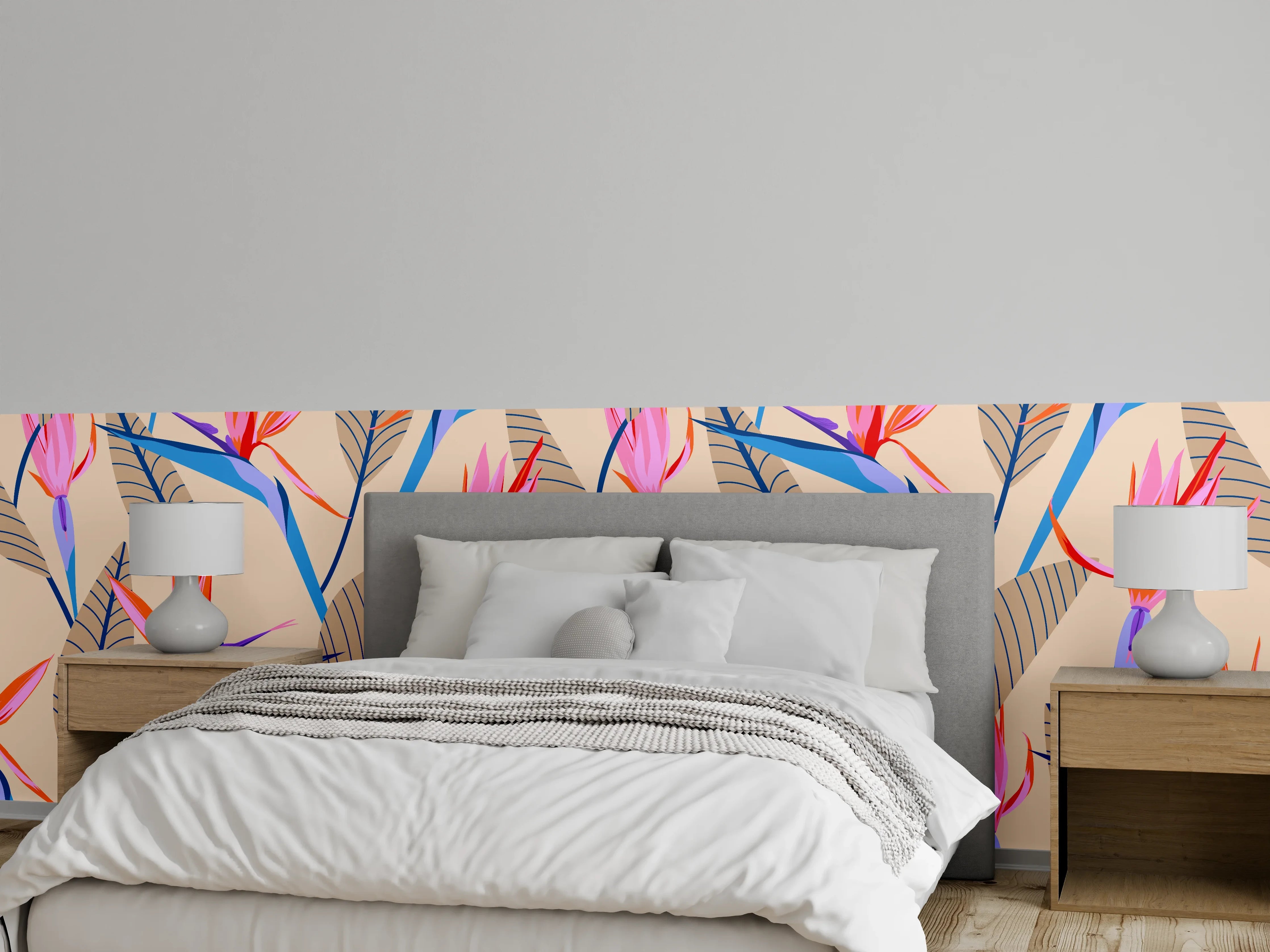 Wandverkleidung Schlafzimmer - Strelitzia Tropic Rosa-Beige
