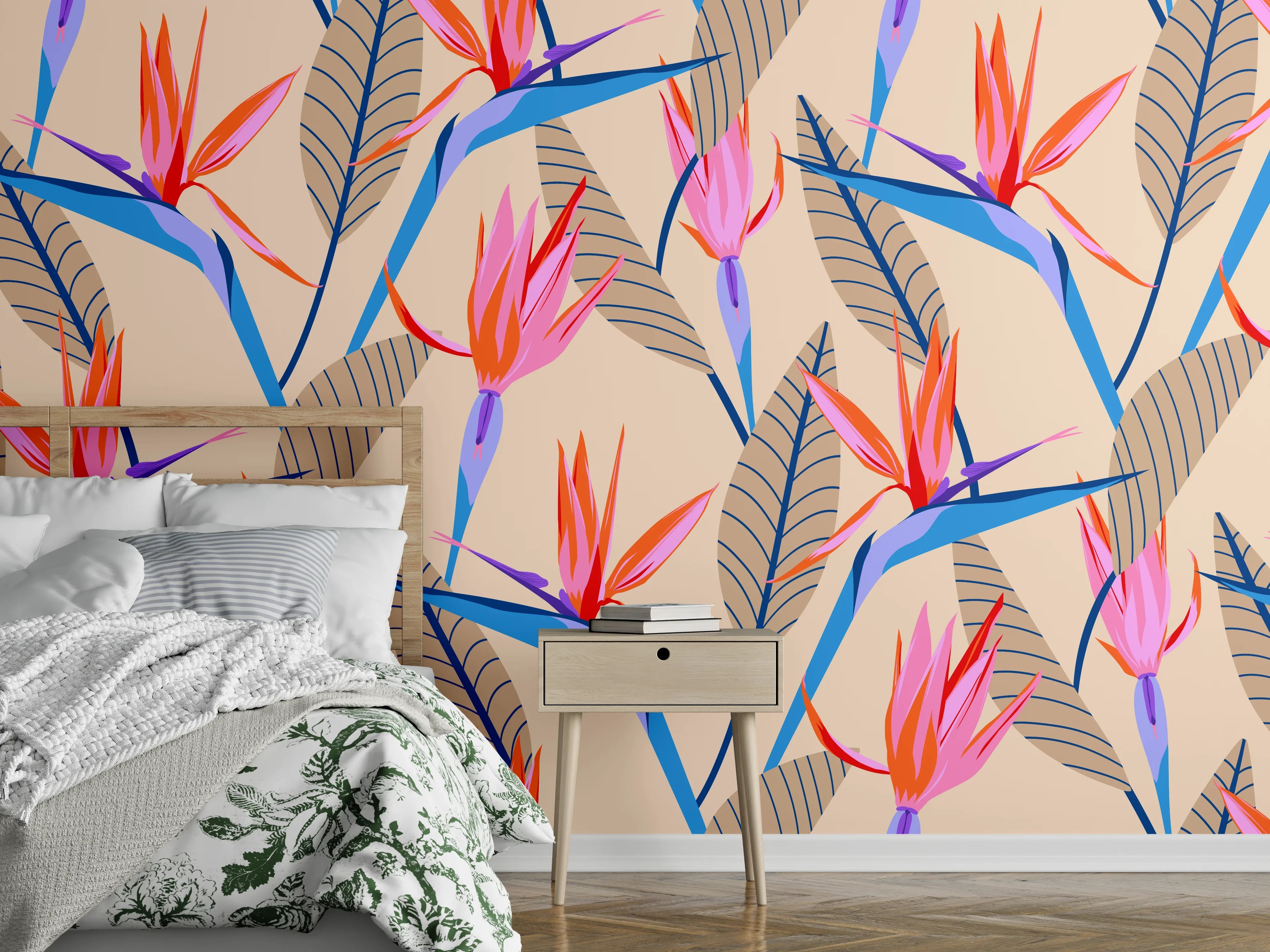 Wandverkleidung Schlafzimmer - Strelitzia Tropic Rosa-Beige