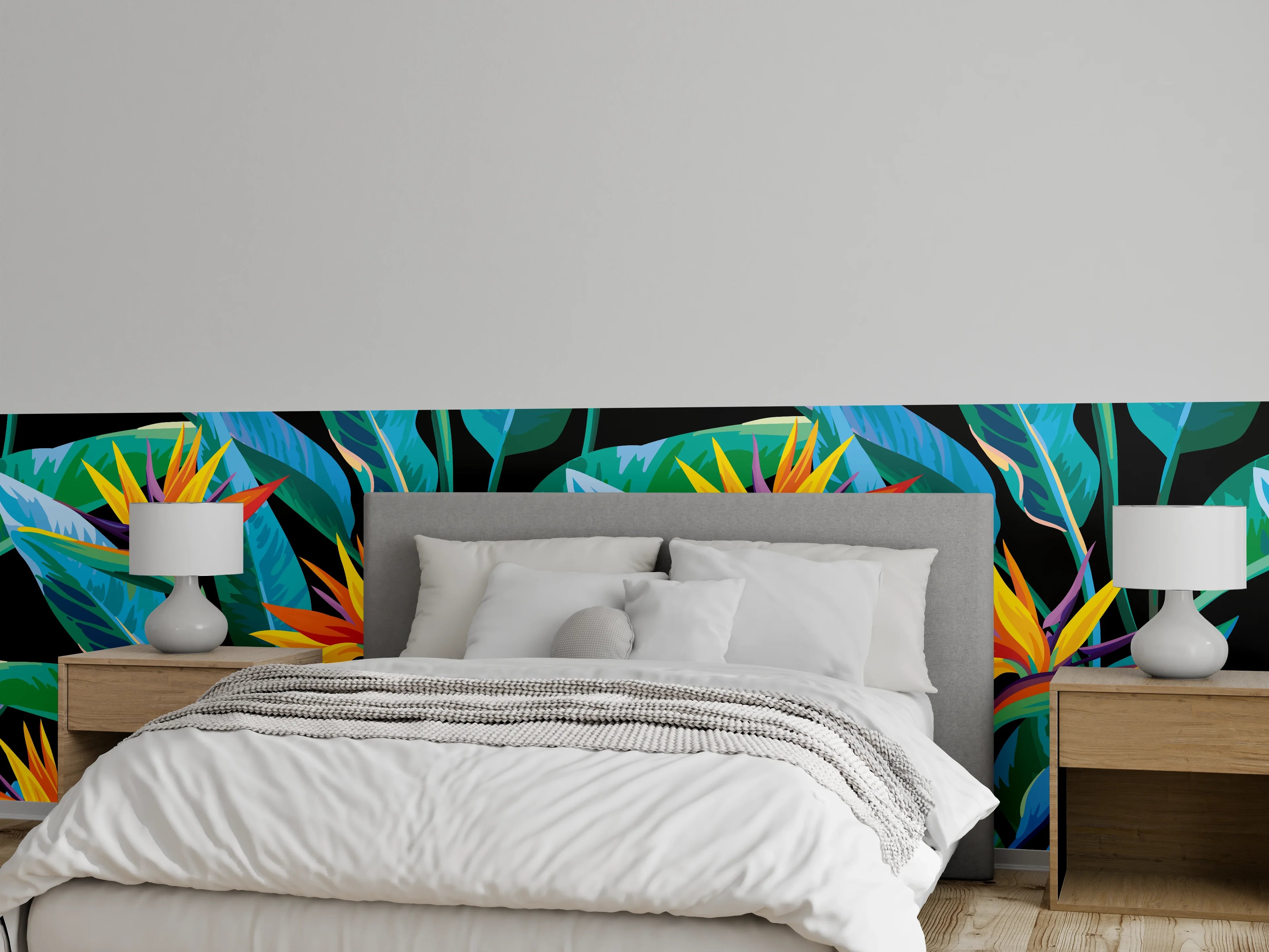 Wandverkleidung Schlafzimmer - Strelitzia Tropic Schwarz-Exotik