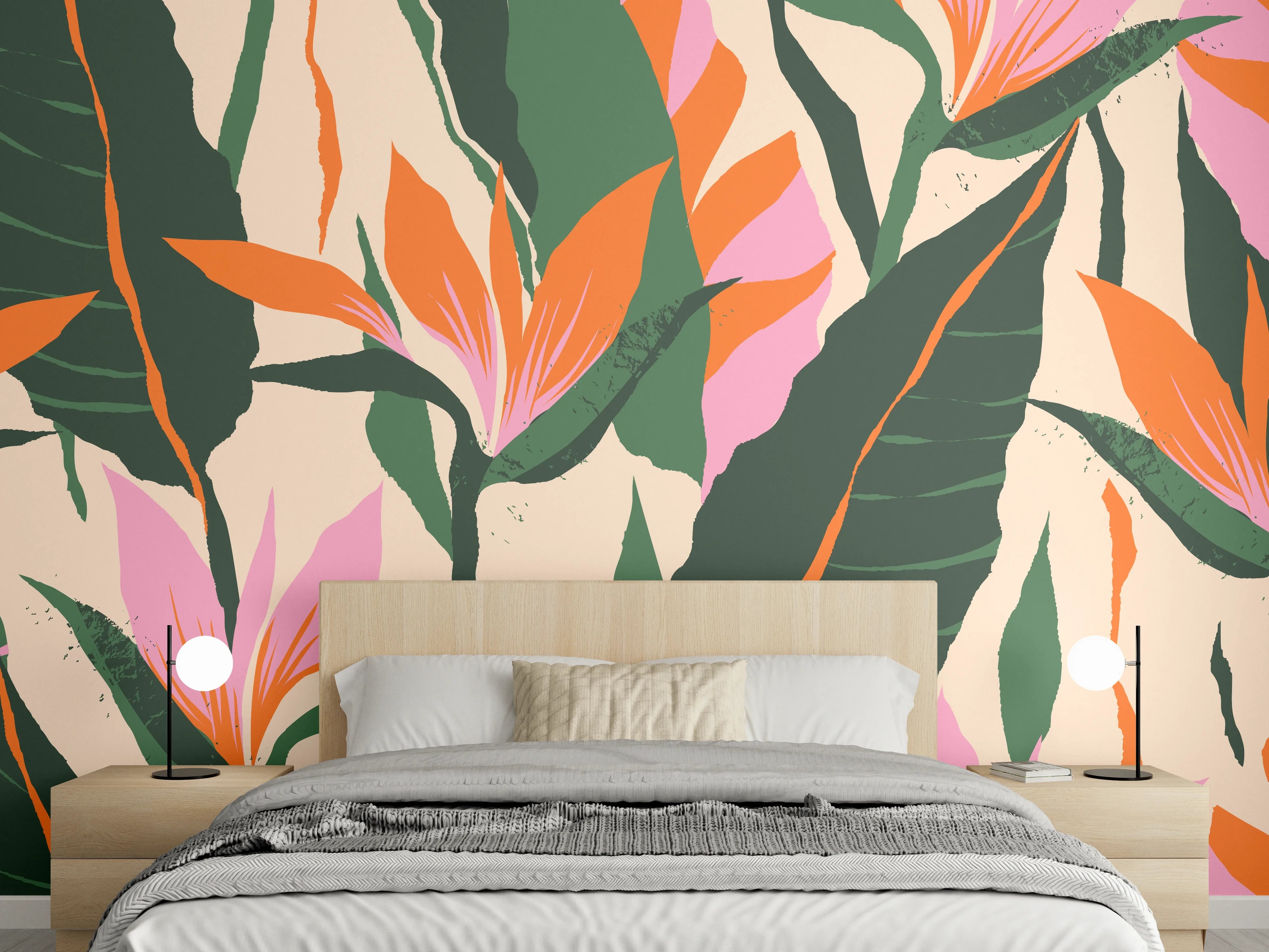 Wandverkleidung Schlafzimmer - Strelitzia Tropische Blütenornamente
