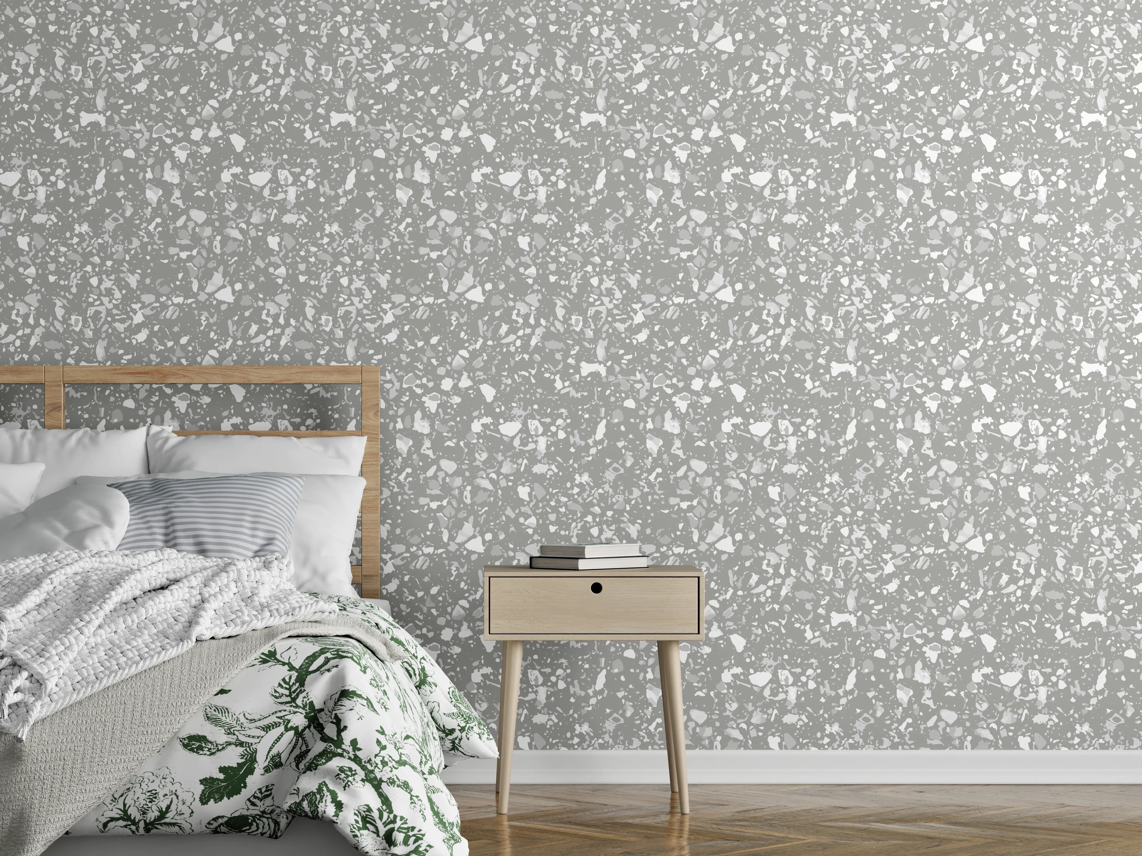Wandverkleidung Schlafzimmer - Strukturierte Textur in Grau-Weiß