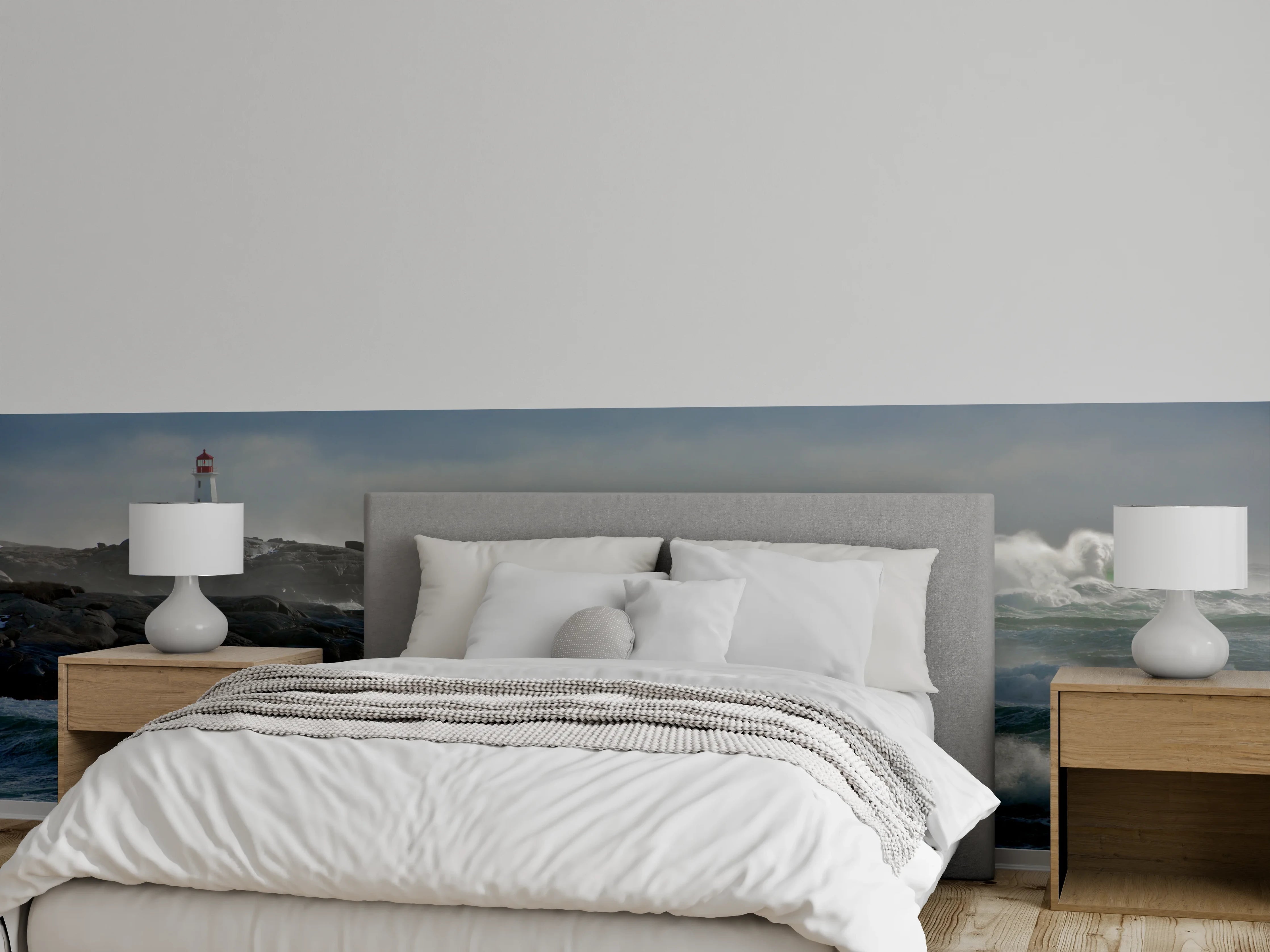 Wandverkleidung Schlafzimmer - Stürmische Meeresküste mit Leuchtturm