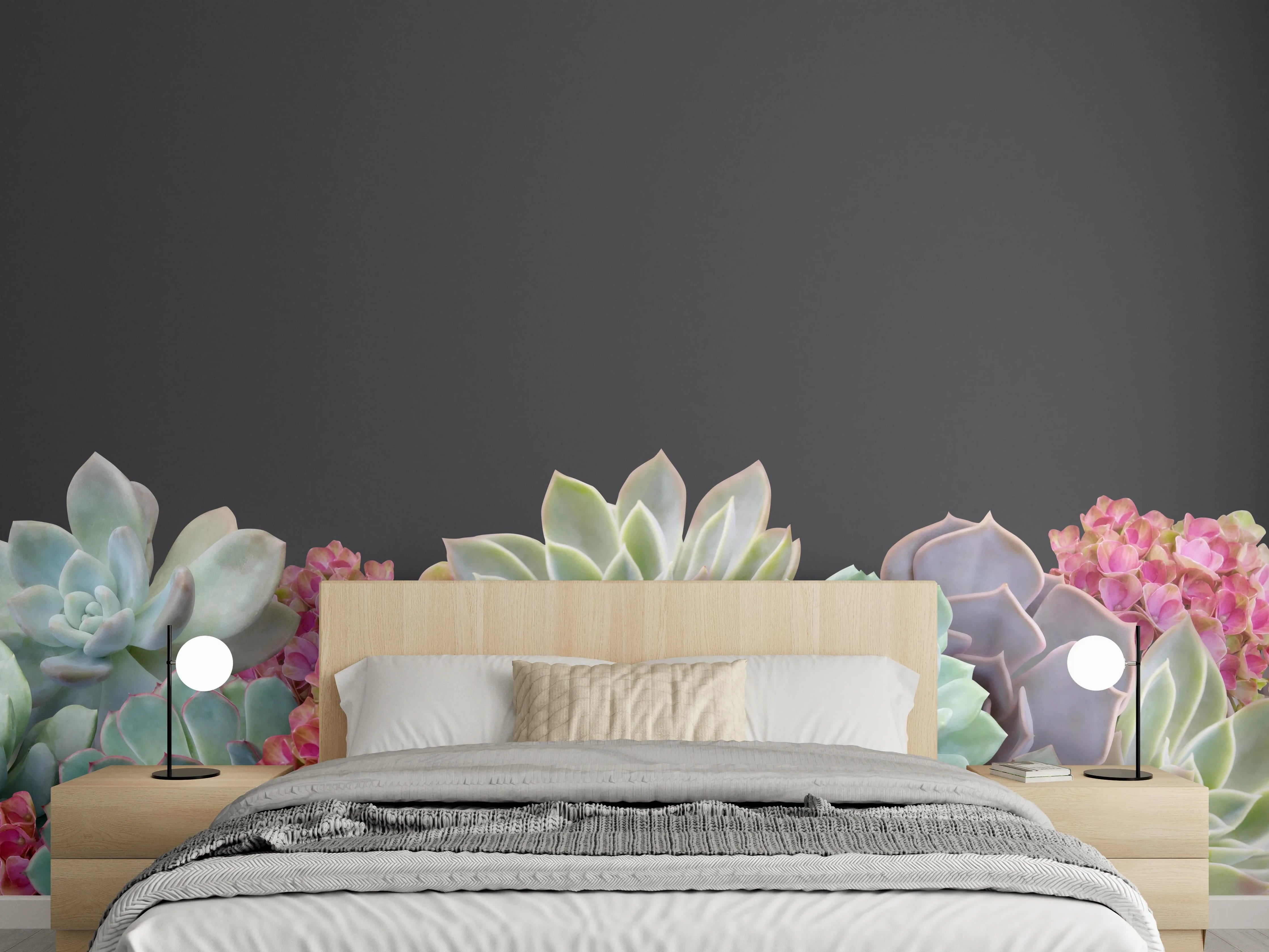 Wandverkleidung Schlafzimmer - Sukkulente Blumen - Bunt