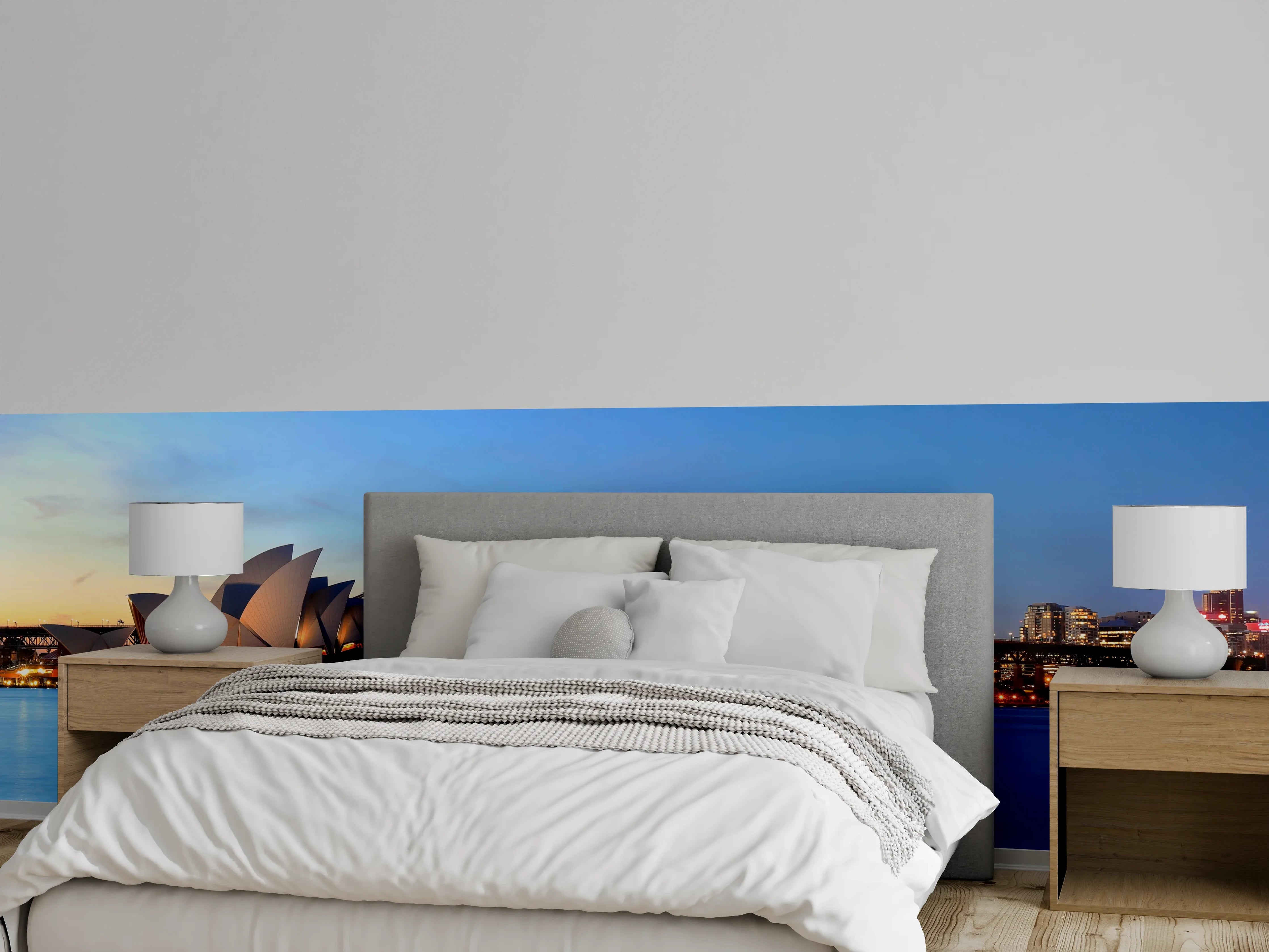 Wandverkleidung Schlafzimmer - Sydney Skyline bei Sonnenuntergang Panorama