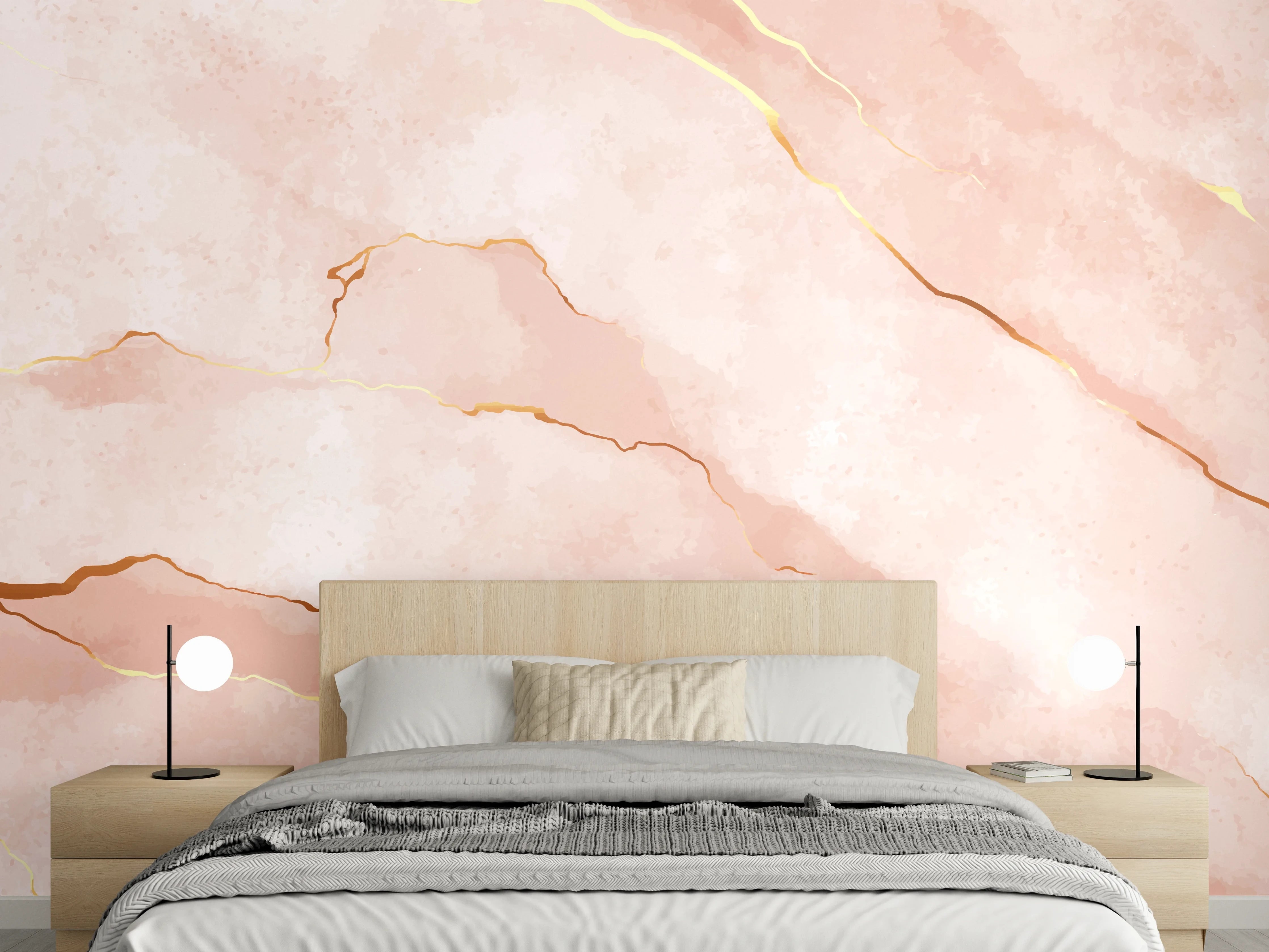 Wandverkleidung Schlafzimmer - Textur in Roségold - Marmor