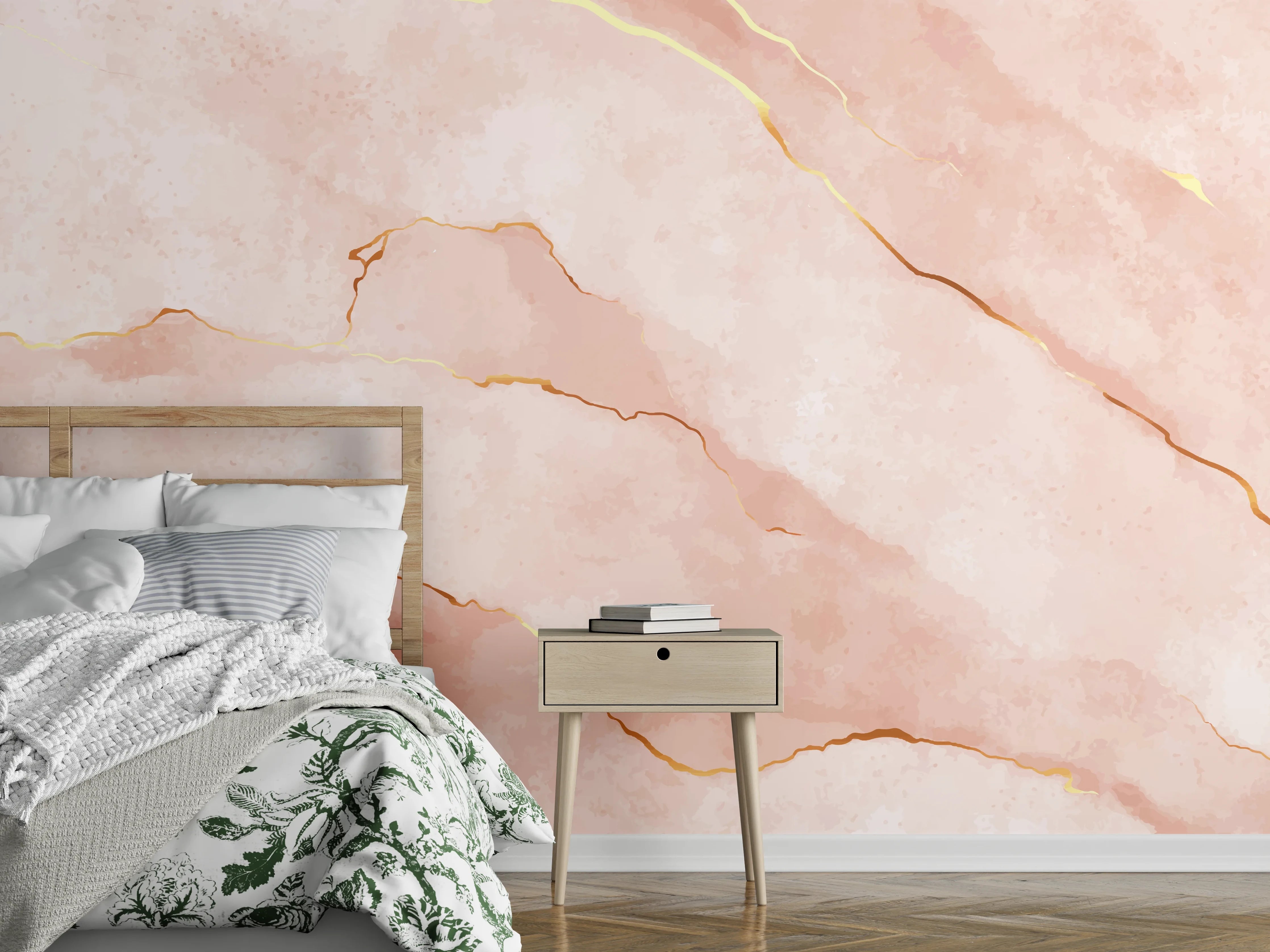 Wandverkleidung Schlafzimmer - Textur in Roségold - Marmor