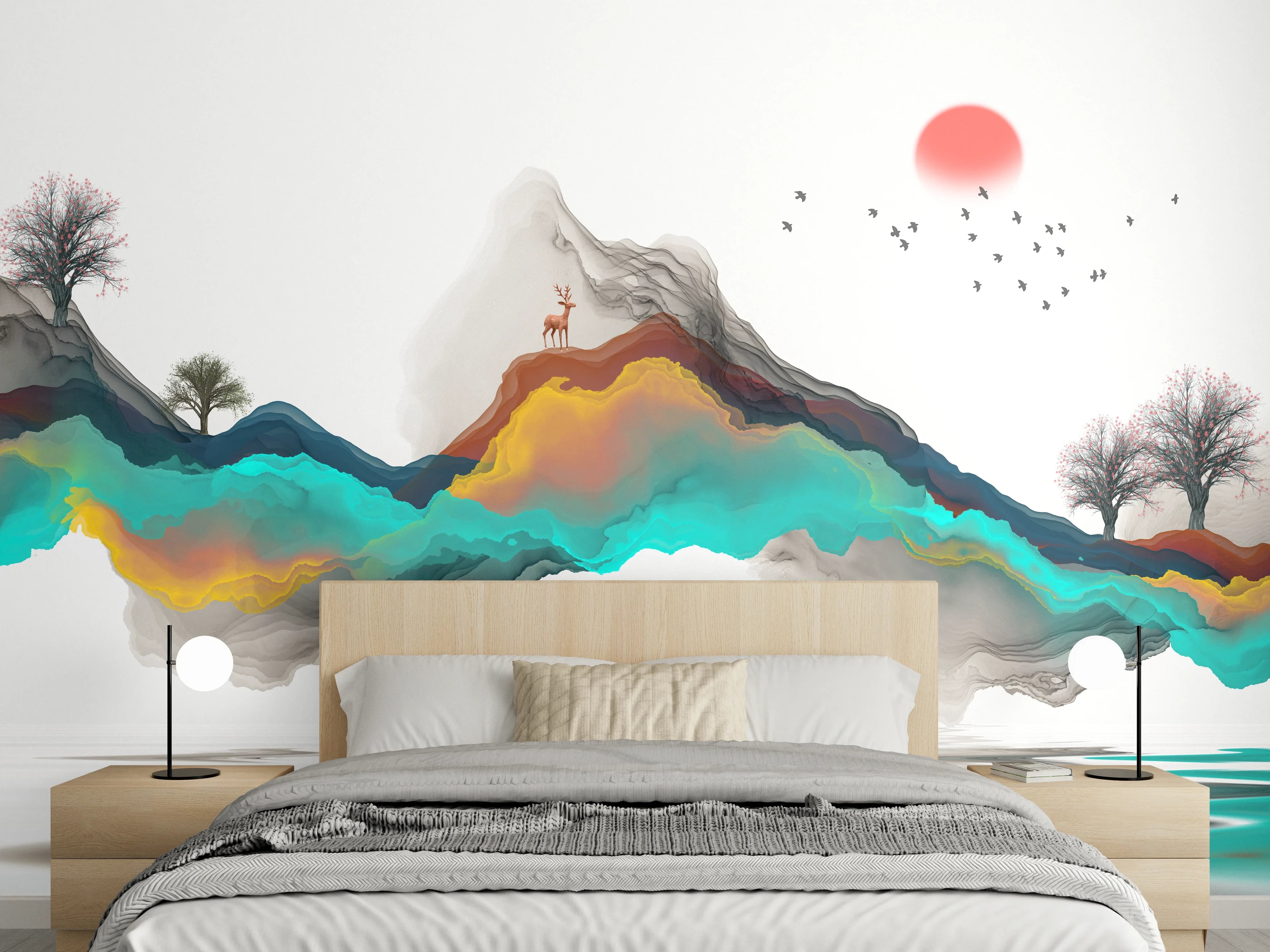 Wandverkleidung Schlafzimmer - Tinte Linie Dekoration Landschaft