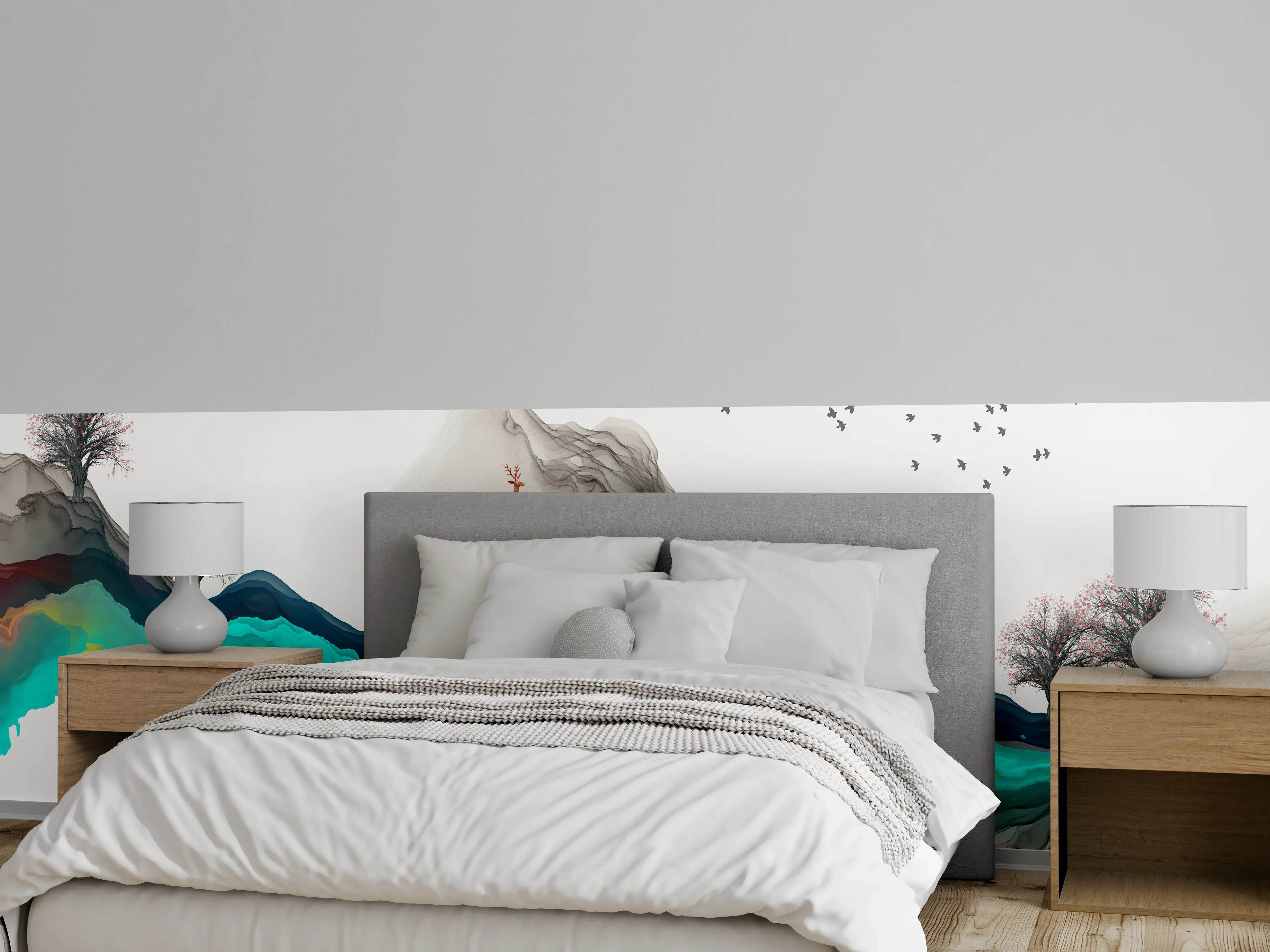 Wandverkleidung Schlafzimmer - Tinte Linie Dekoration Landschaft