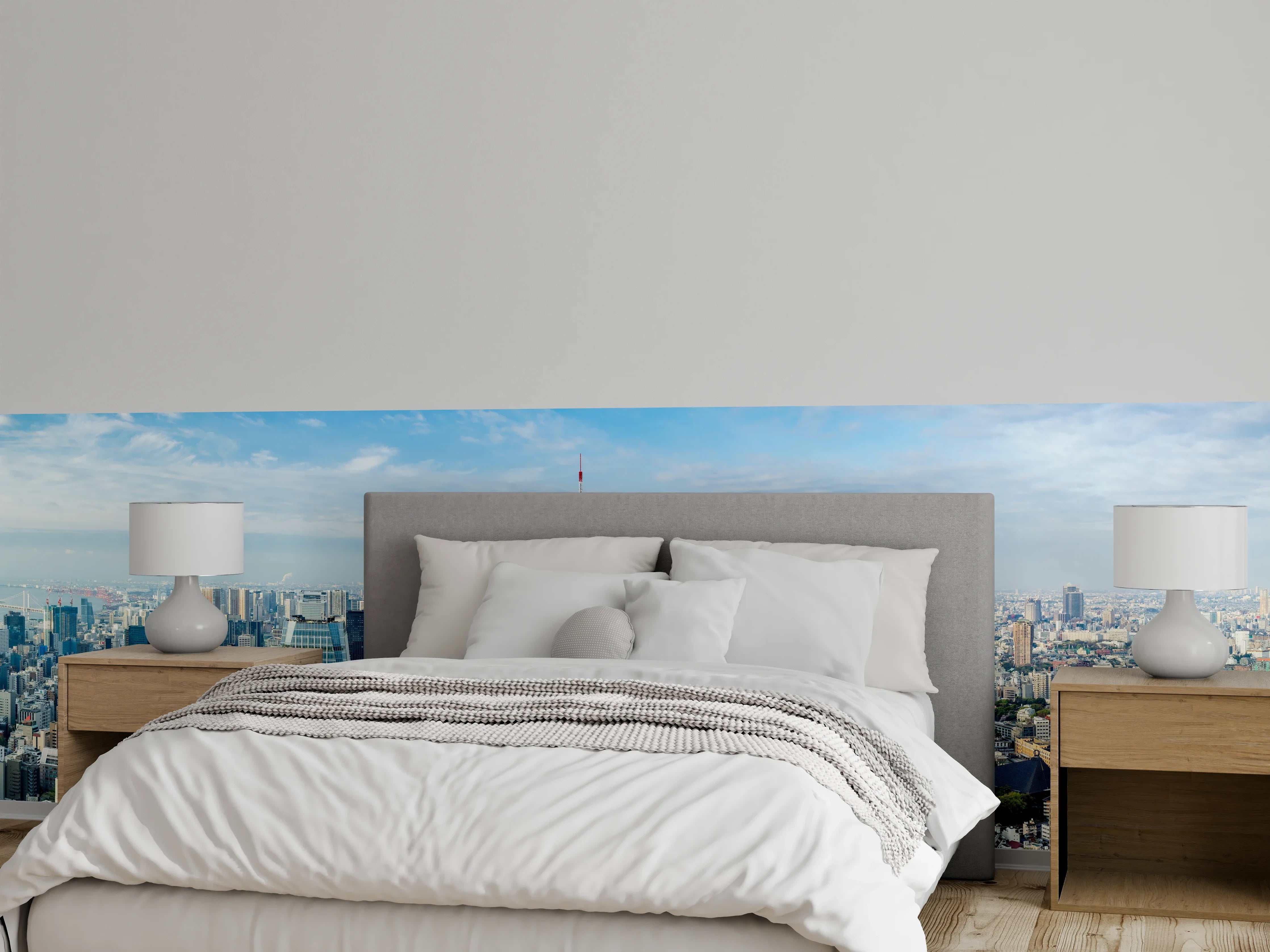 Wandverkleidung Schlafzimmer - Tokio Skyline Rot-Blau